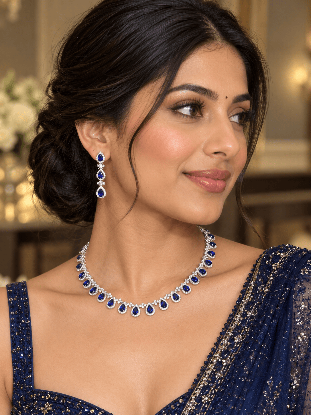 Mataari Necklaces Silver Plated Teardrop Crystal Cubic Zirconia Solitaire Necklace for Brides