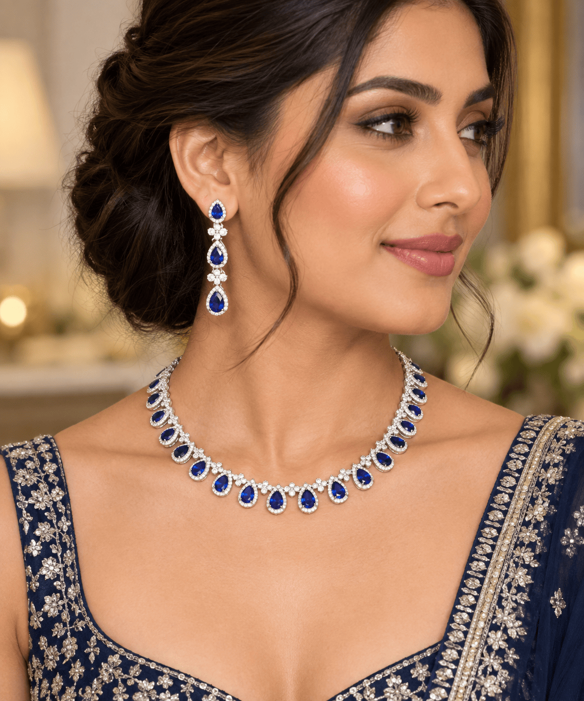 Mataari Necklaces Silver Plated Teardrop Crystal Cubic Zirconia Solitaire Necklace for Brides