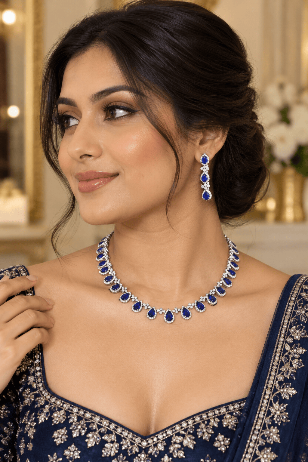 Mataari Necklaces Silver Plated Teardrop Crystal Cubic Zirconia Solitaire Necklace for Brides