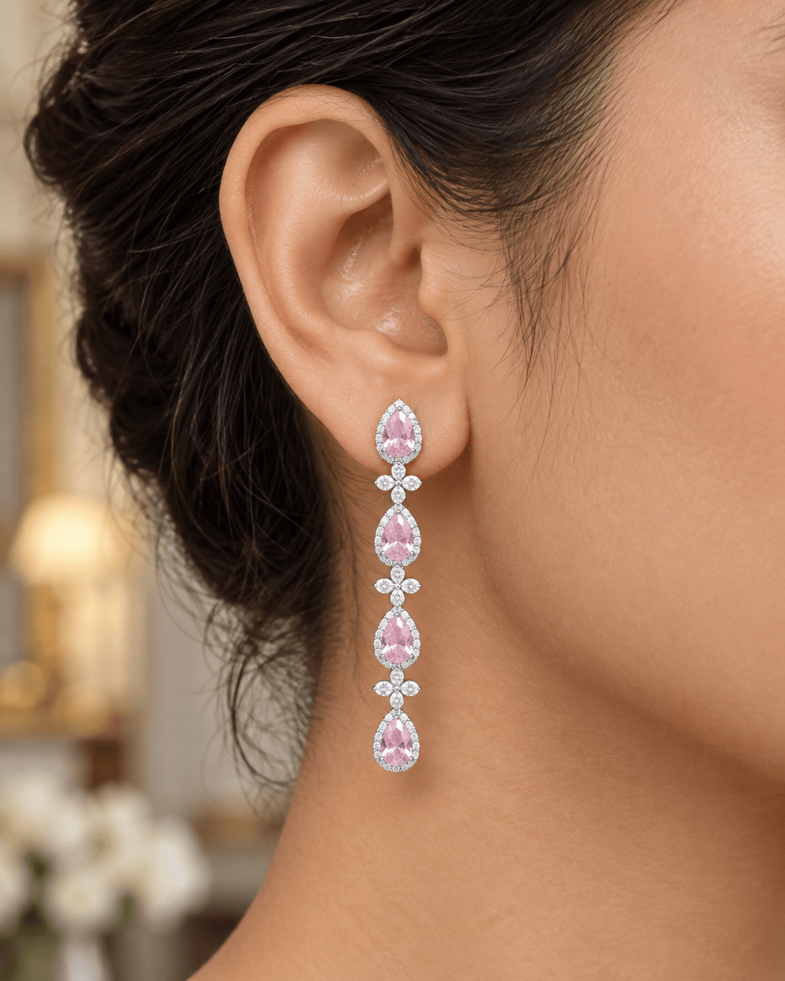 Mataari Necklaces Silver Plated Teardrop Crystal Cubic Zirconia Solitaire Necklace for Brides