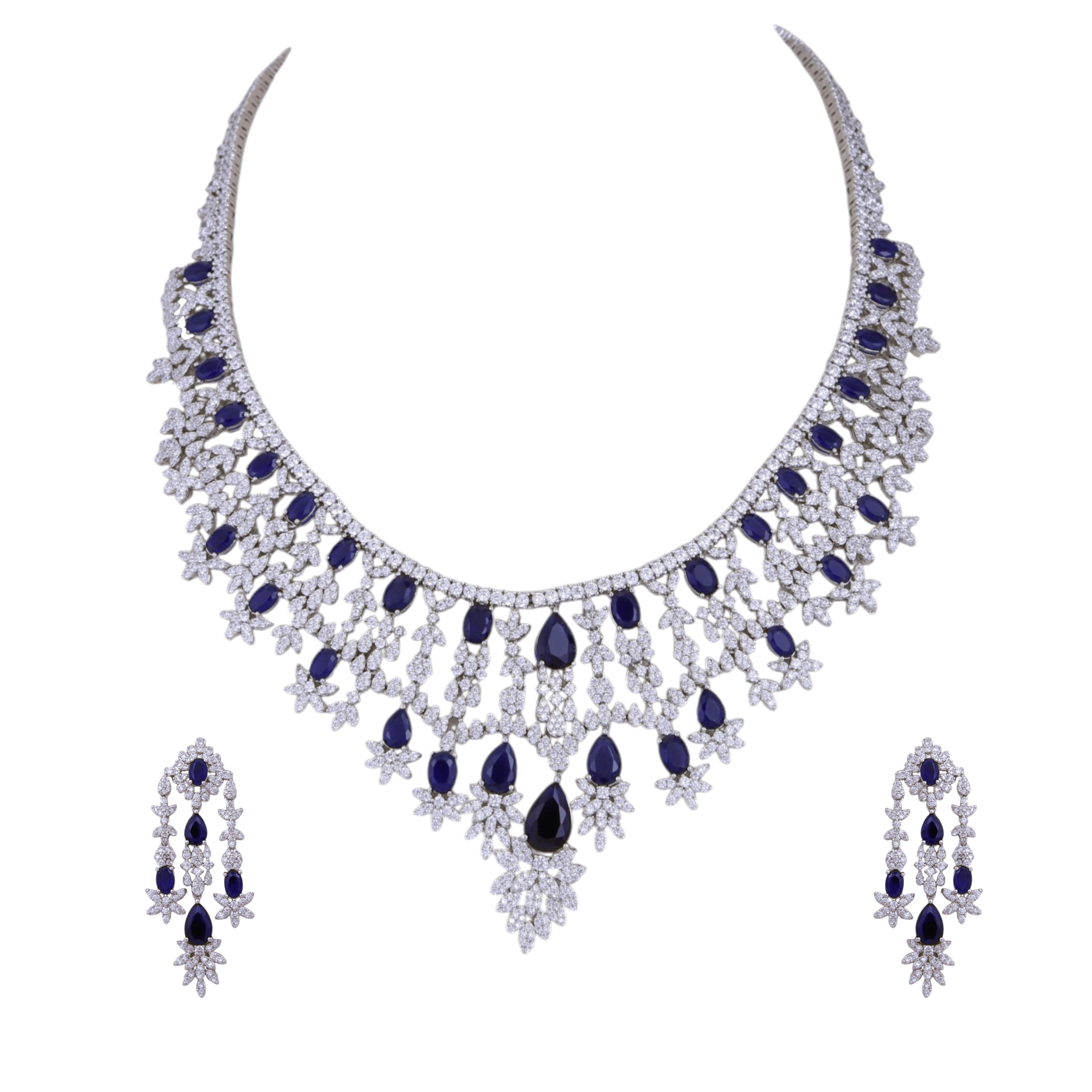 Mataari Necklaces Silver Plated Wedding Bridal Crystal Moissanite Gemstone Necklace for Brides