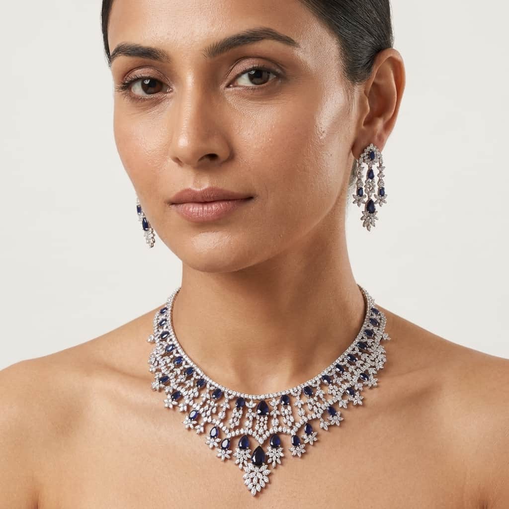 Mataari Necklaces Silver Plated Wedding Bridal Crystal Moissanite Gemstone Necklace for Brides