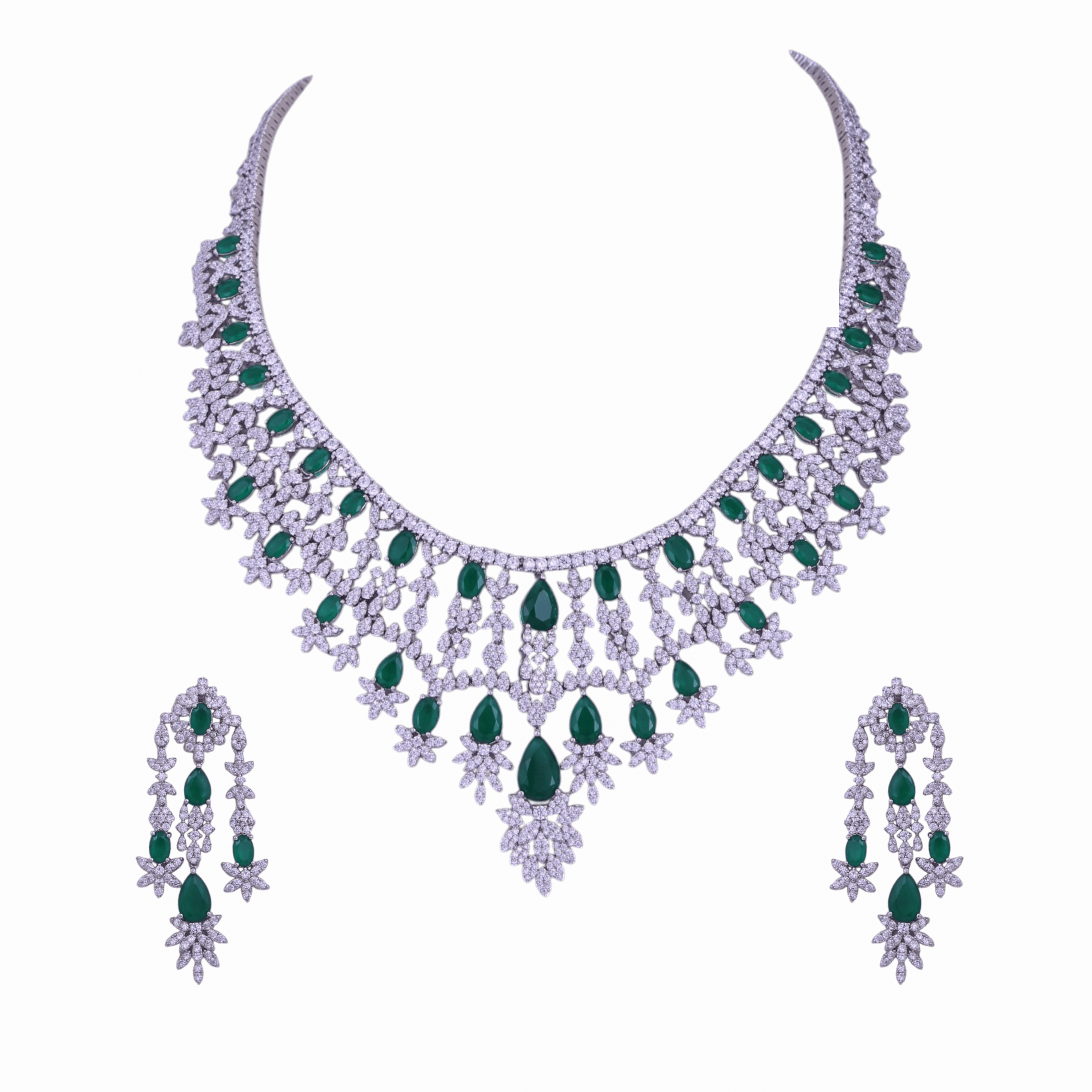 Mataari Necklaces Silver Plated Wedding Bridal Crystal Moissanite Gemstone Necklace for Brides