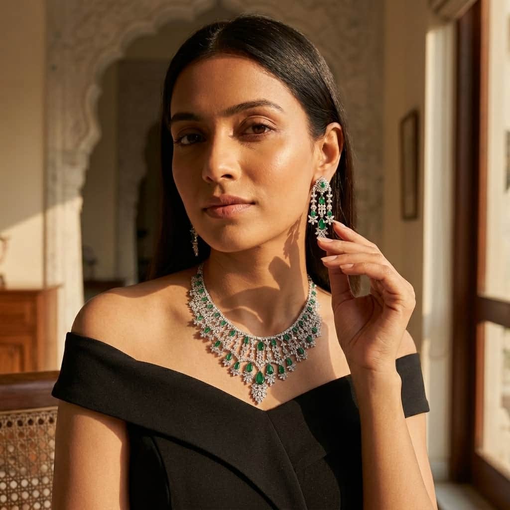 Mataari Necklaces Silver Plated Wedding Bridal Crystal Moissanite Gemstone Necklace for Brides