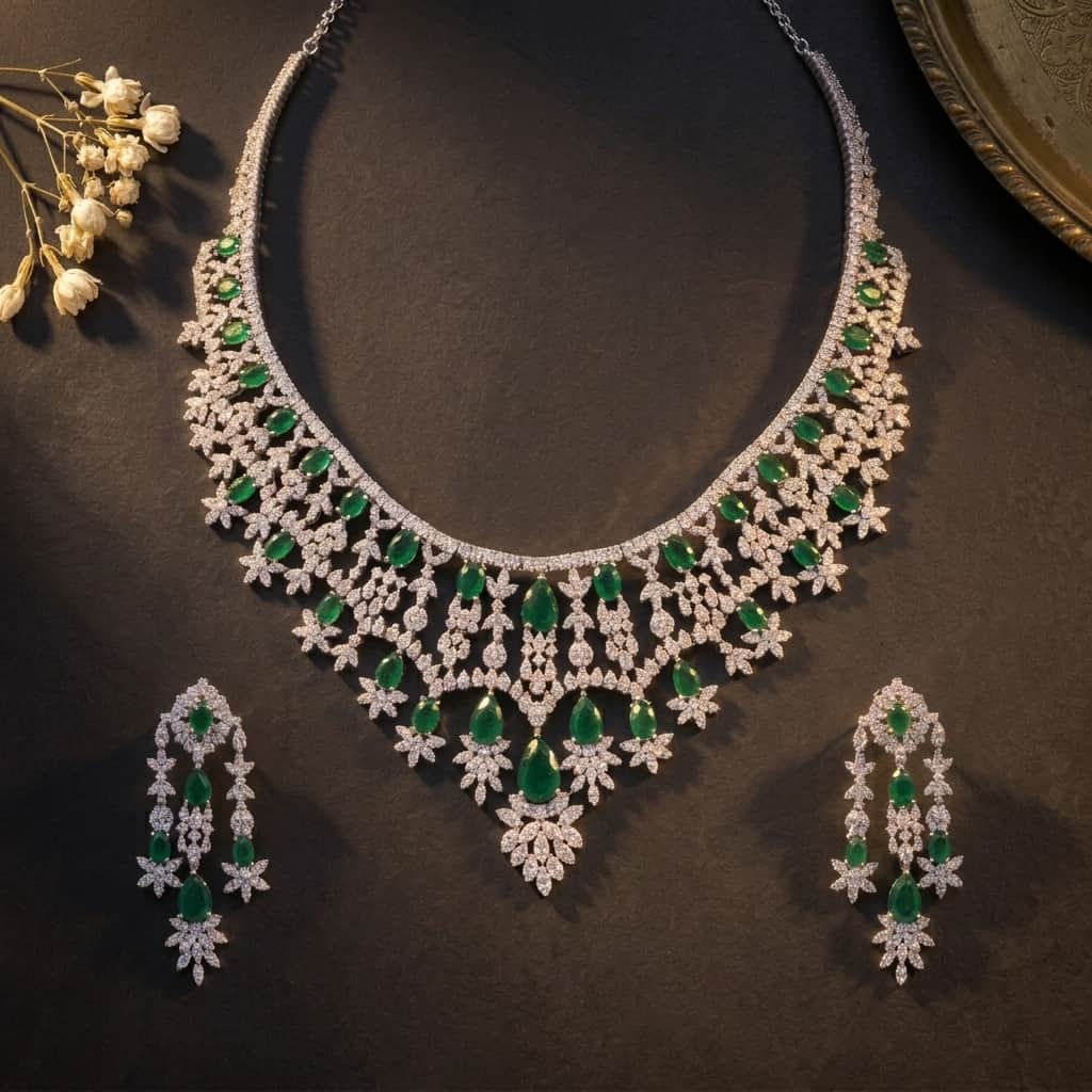Mataari Necklaces Silver Plated Wedding Bridal Crystal Moissanite Gemstone Necklace for Brides