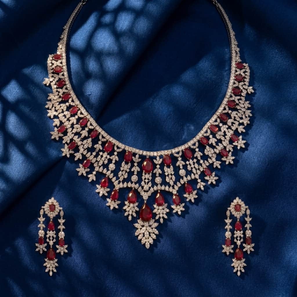 Mataari Necklaces Silver Plated Wedding Bridal Crystal Moissanite Gemstone Necklace for Brides