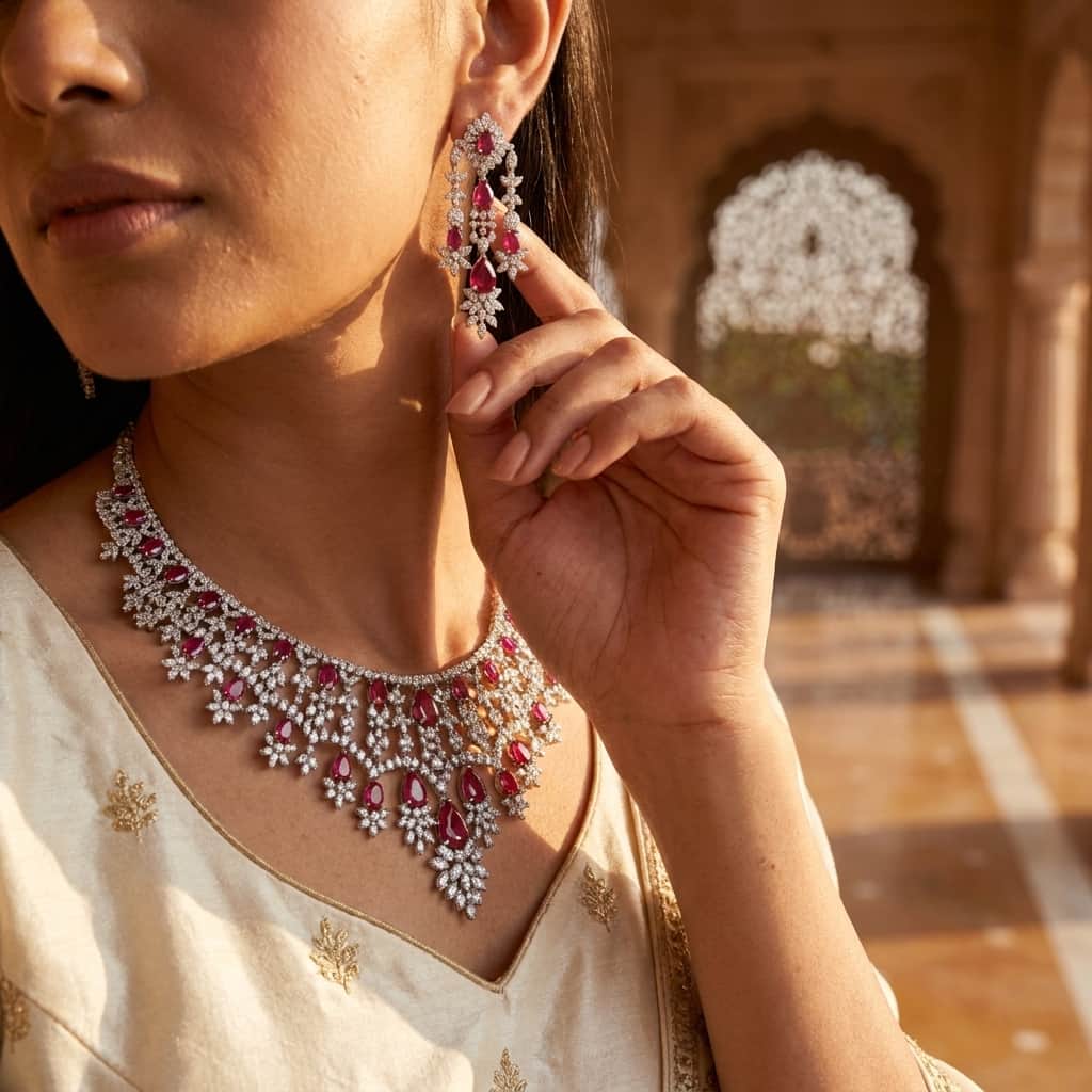 Mataari Necklaces Silver Plated Wedding Bridal Crystal Moissanite Gemstone Necklace for Brides