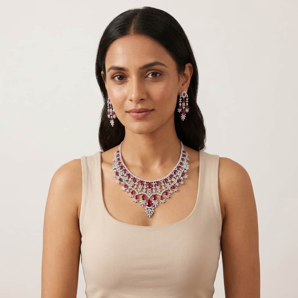 Mataari Necklaces Silver Plated Wedding Bridal Crystal Moissanite Gemstone Necklace for Brides
