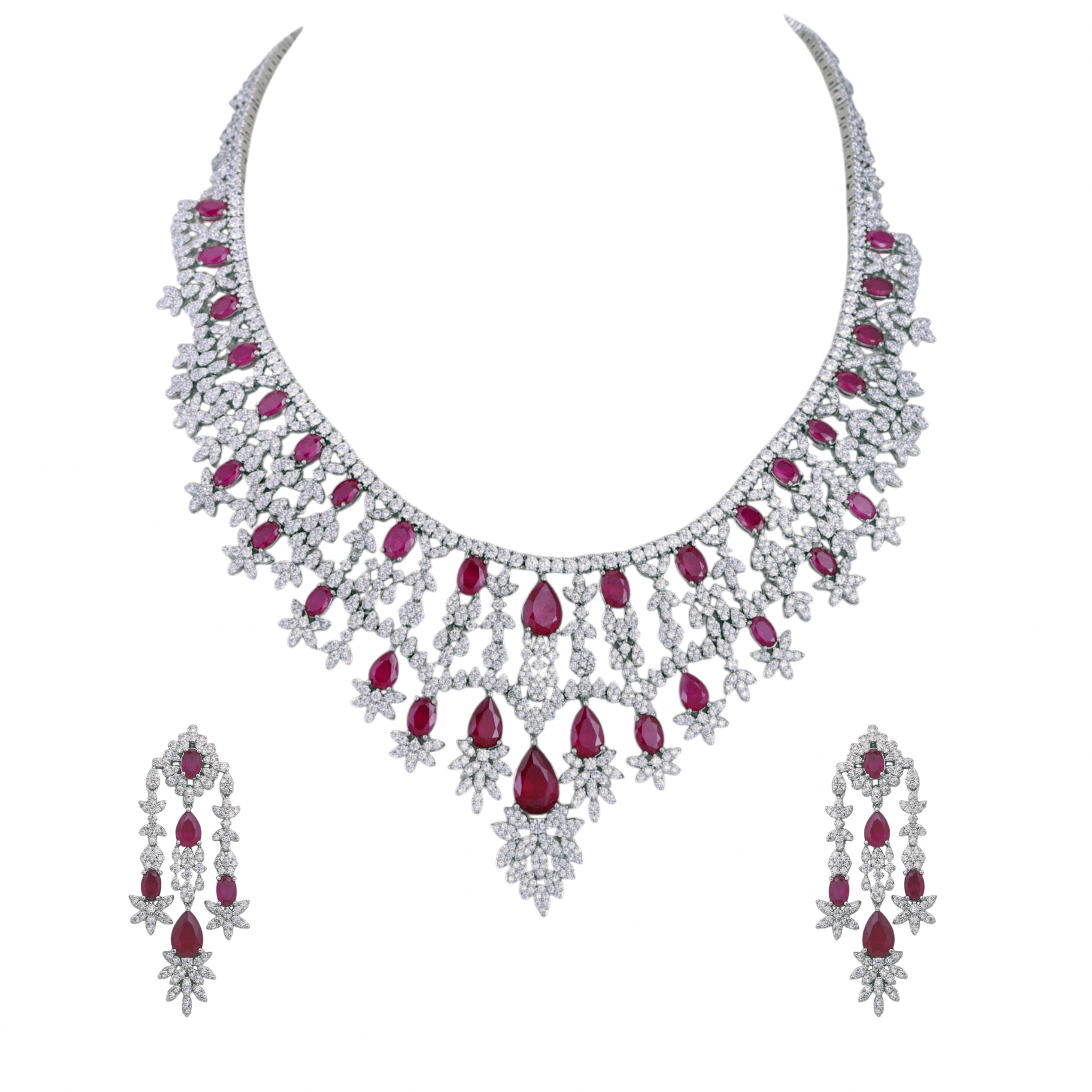 Mataari Necklaces Silver Plated Wedding Bridal Crystal Moissanite Gemstone Necklace for Brides