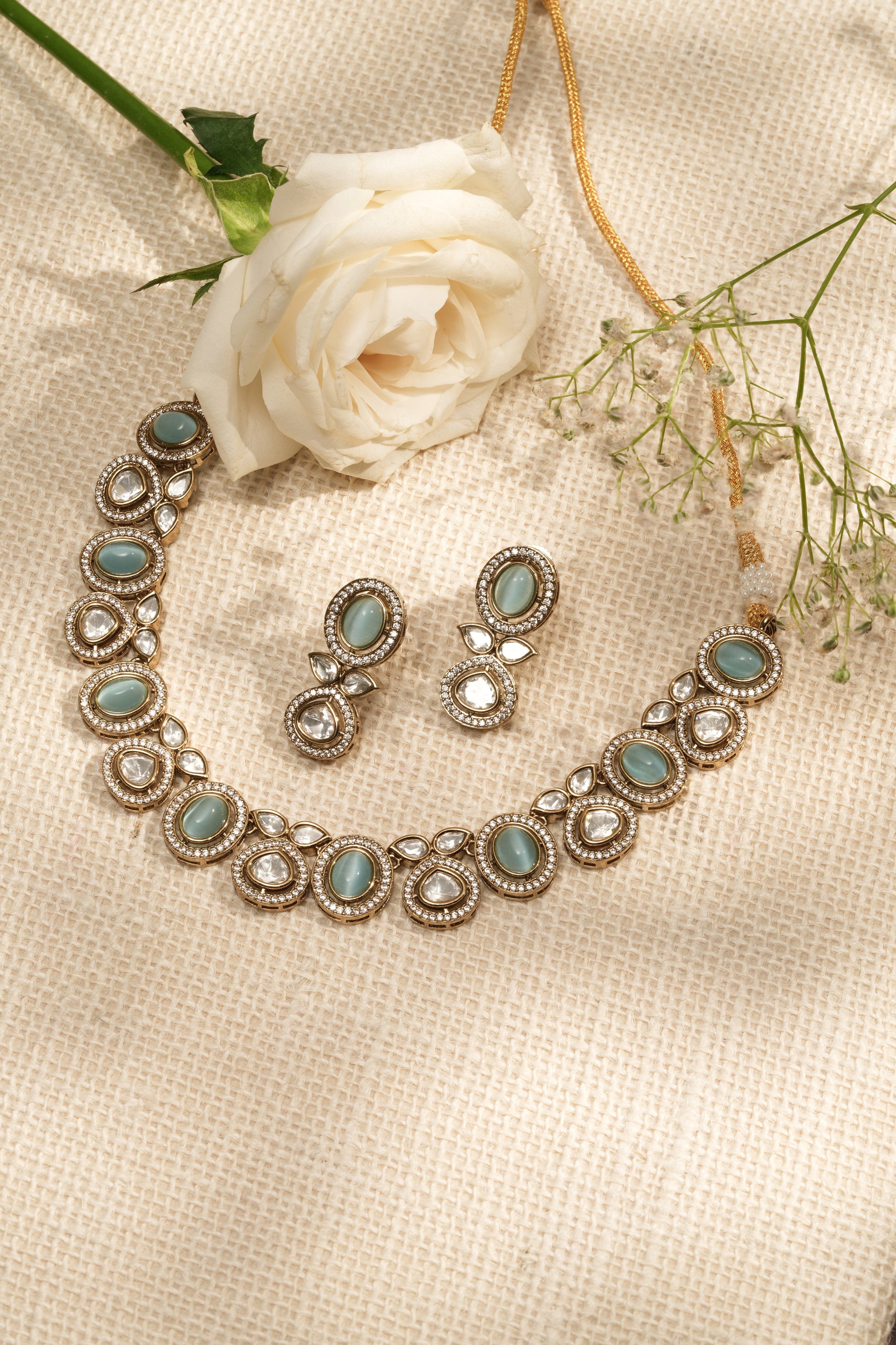 Mataari Necklaces Sky Aura Mona Lisa Moissanite Choker Set | Moissanite | Indian Jewelry | Mataari