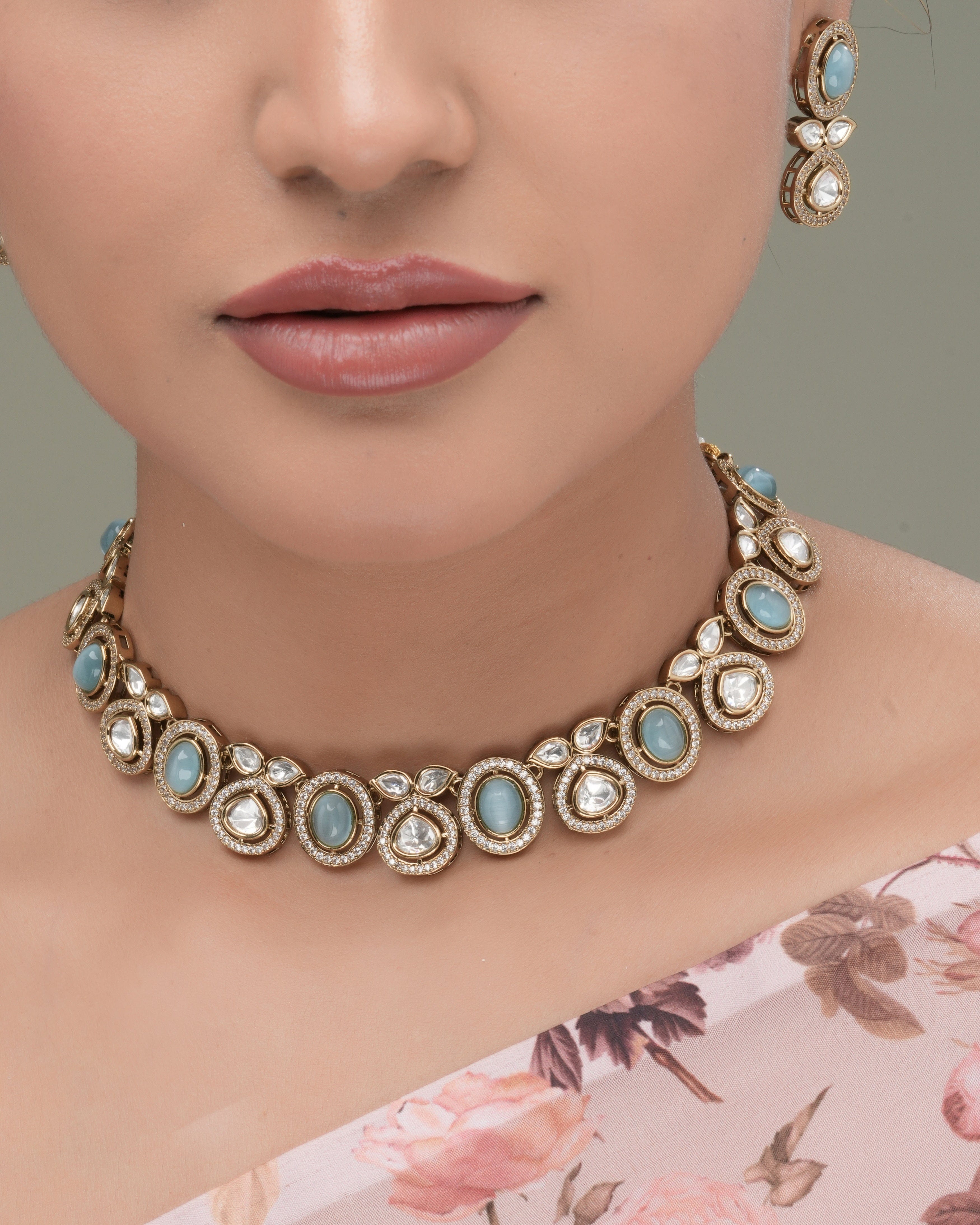 Mataari Necklaces Sky Aura Mona Lisa Moissanite Choker Set | Moissanite | Indian Jewelry | Mataari