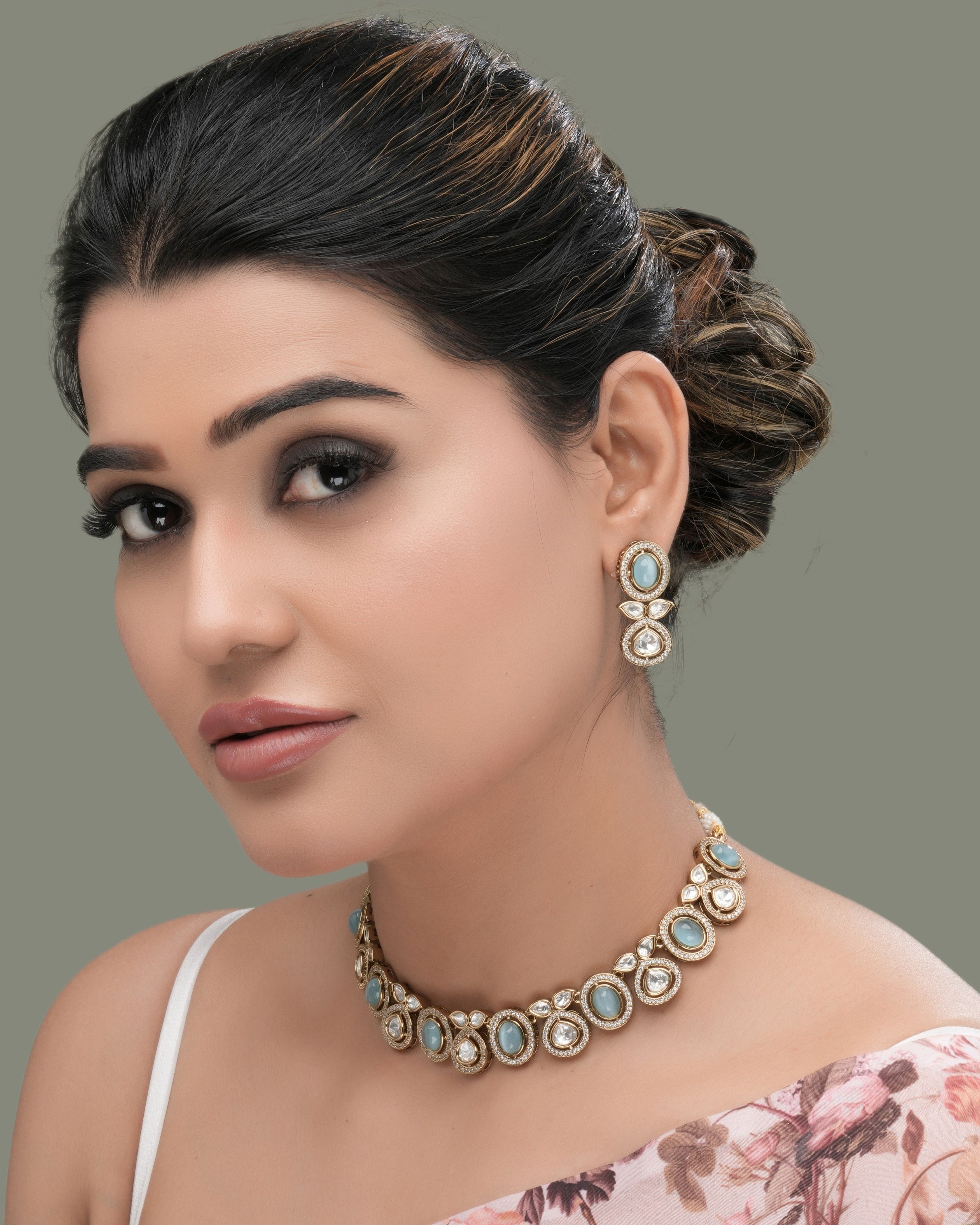Mataari Necklaces Sky Aura Mona Lisa Moissanite Choker Set | Moissanite | Indian Jewelry | Mataari