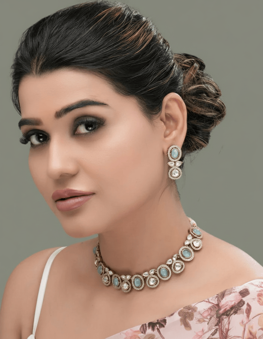 Mataari Necklaces Sky Aura Mona Lisa Moissanite Choker Set | Moissanite | Indian Jewelry | Mataari