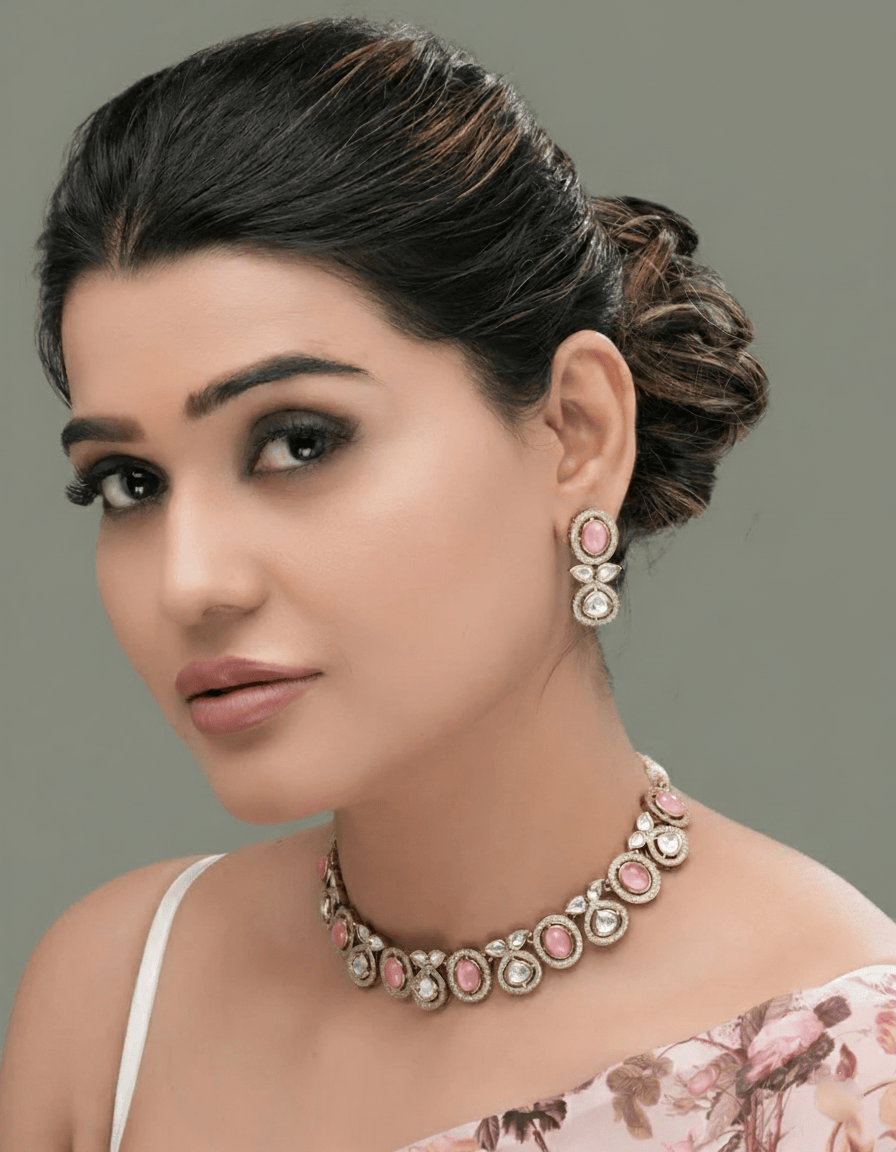 Mataari Necklaces Sky Aura Mona Lisa Moissanite Choker Set | Moissanite | Indian Jewelry | Mataari