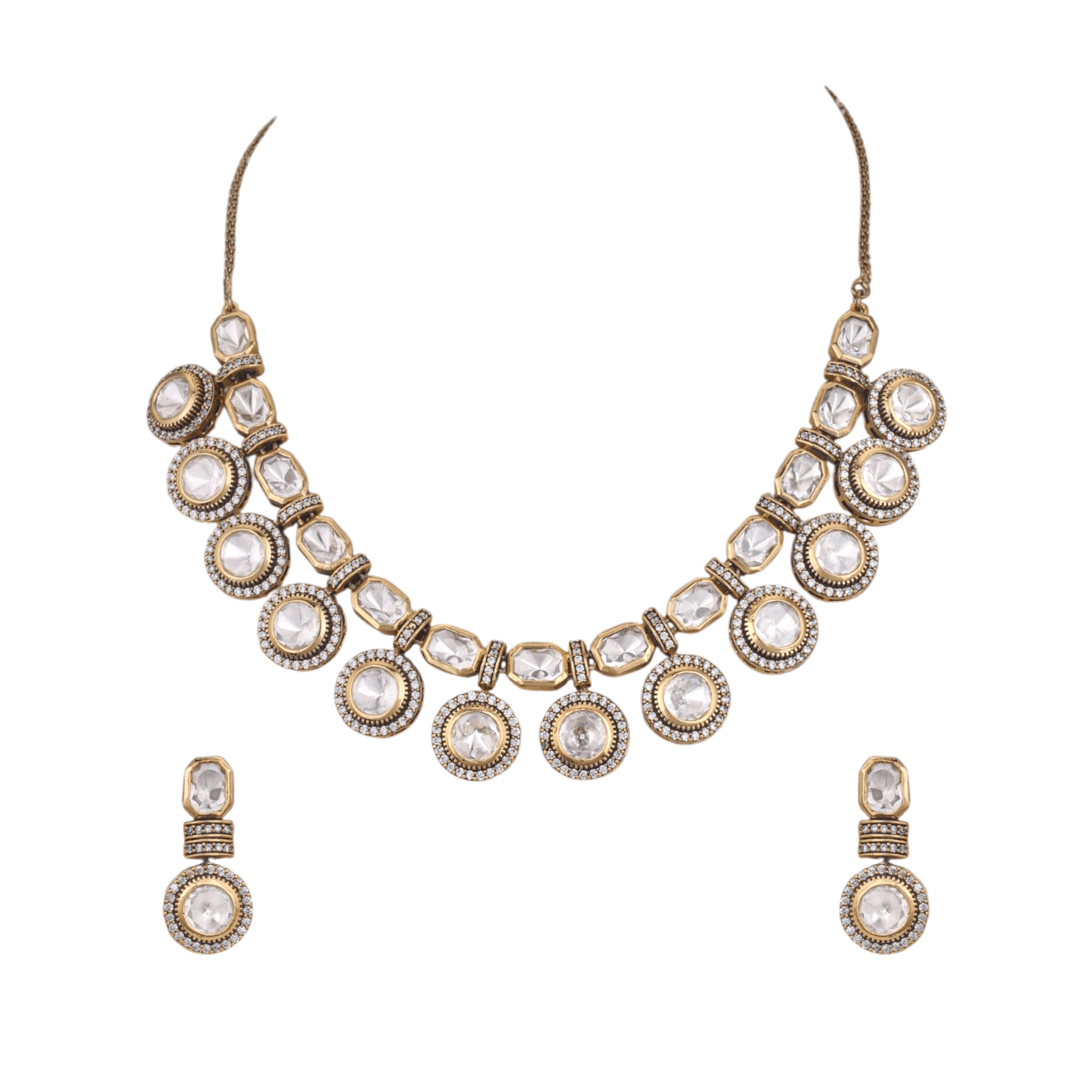 Mataari Necklaces Solitaire Kundan Polki Wedding Bridal Moissanite Necklace with Drop Earrings