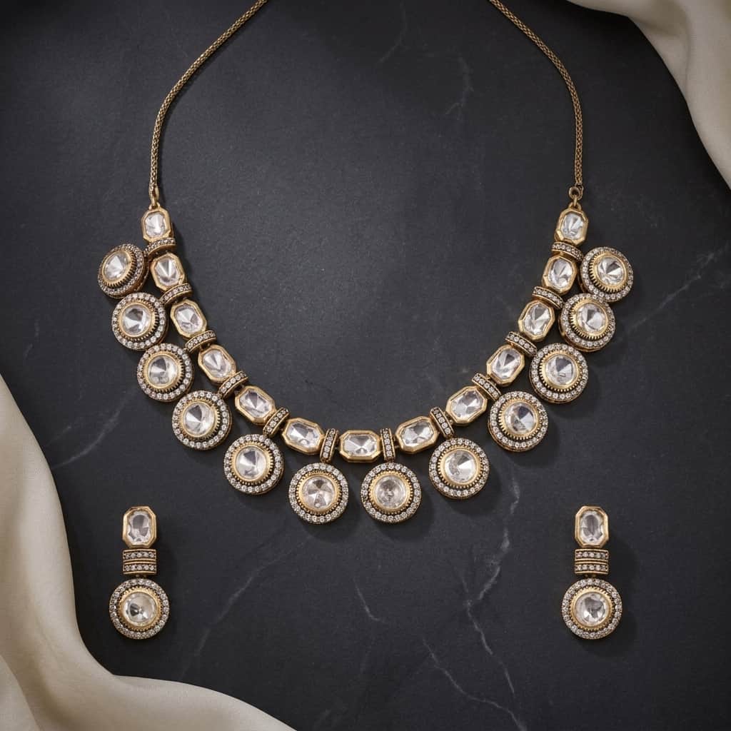 Mataari Necklaces Solitaire Kundan Polki Wedding Bridal Moissanite Necklace with Drop Earrings