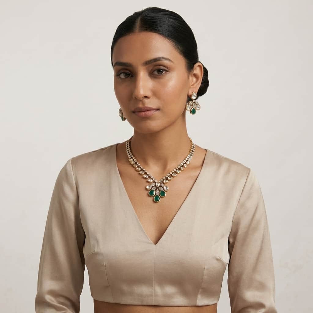 Mataari Necklaces Teardrop Bridal Kundan Polki Wedding Moissanite Necklace with Ruby & Emerald