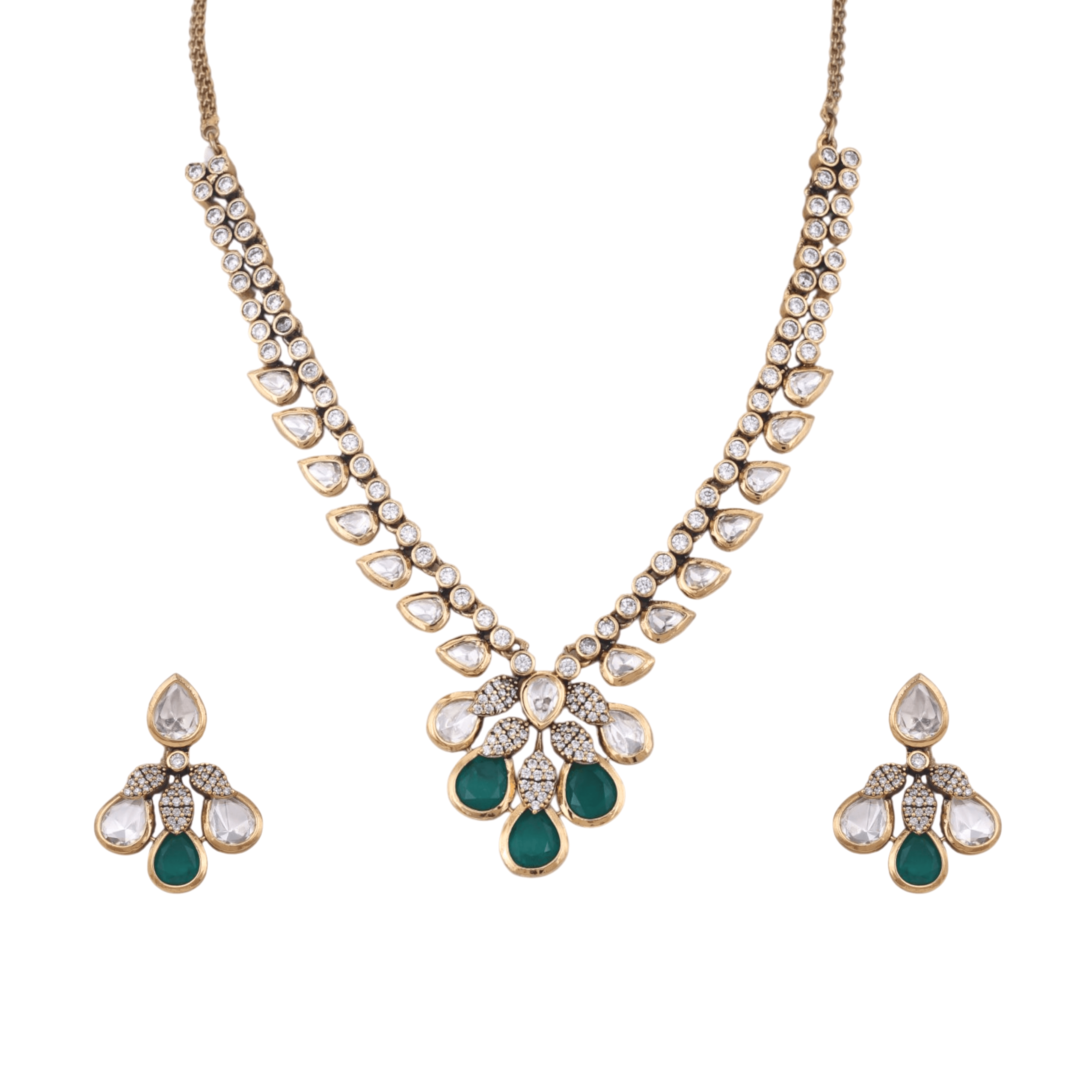 Mataari Necklaces Teardrop Bridal Kundan Polki Wedding Moissanite Necklace with Ruby & Emerald