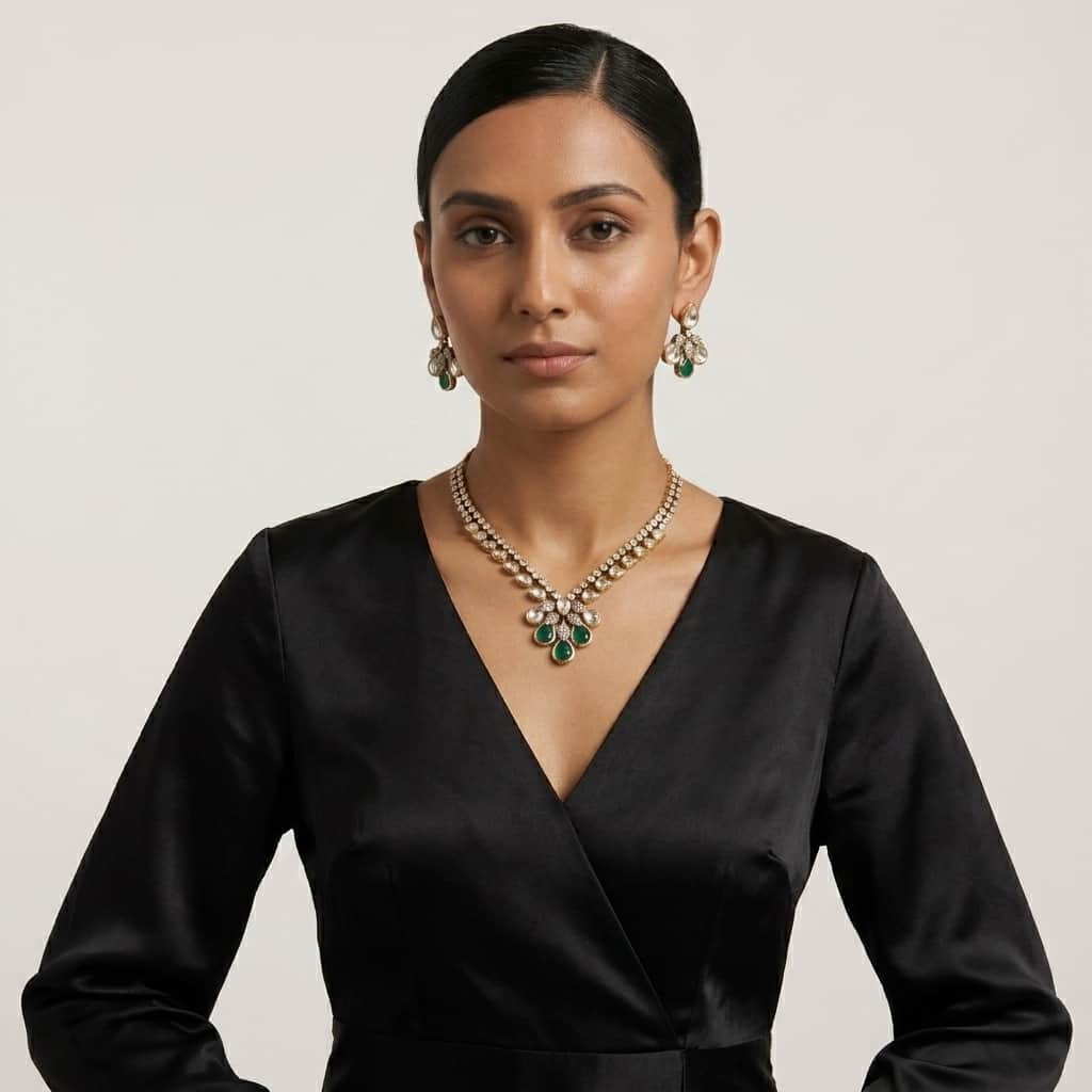 Mataari Necklaces Teardrop Bridal Kundan Polki Wedding Moissanite Necklace with Ruby & Emerald