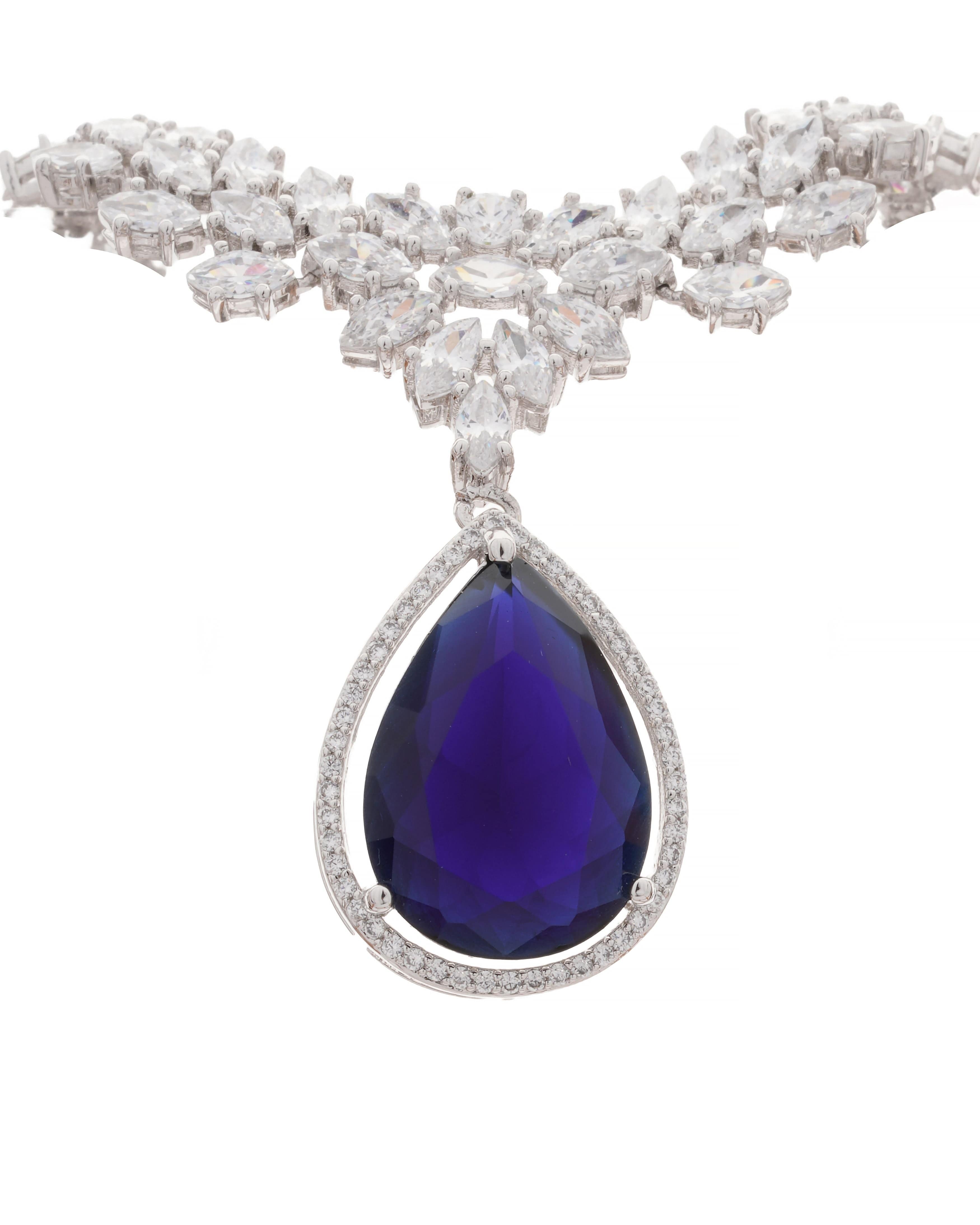 Mataari Necklaces Teardrop Elegance Necklace & Earring Set | Rhodium | Indian Jewelry | Mataari