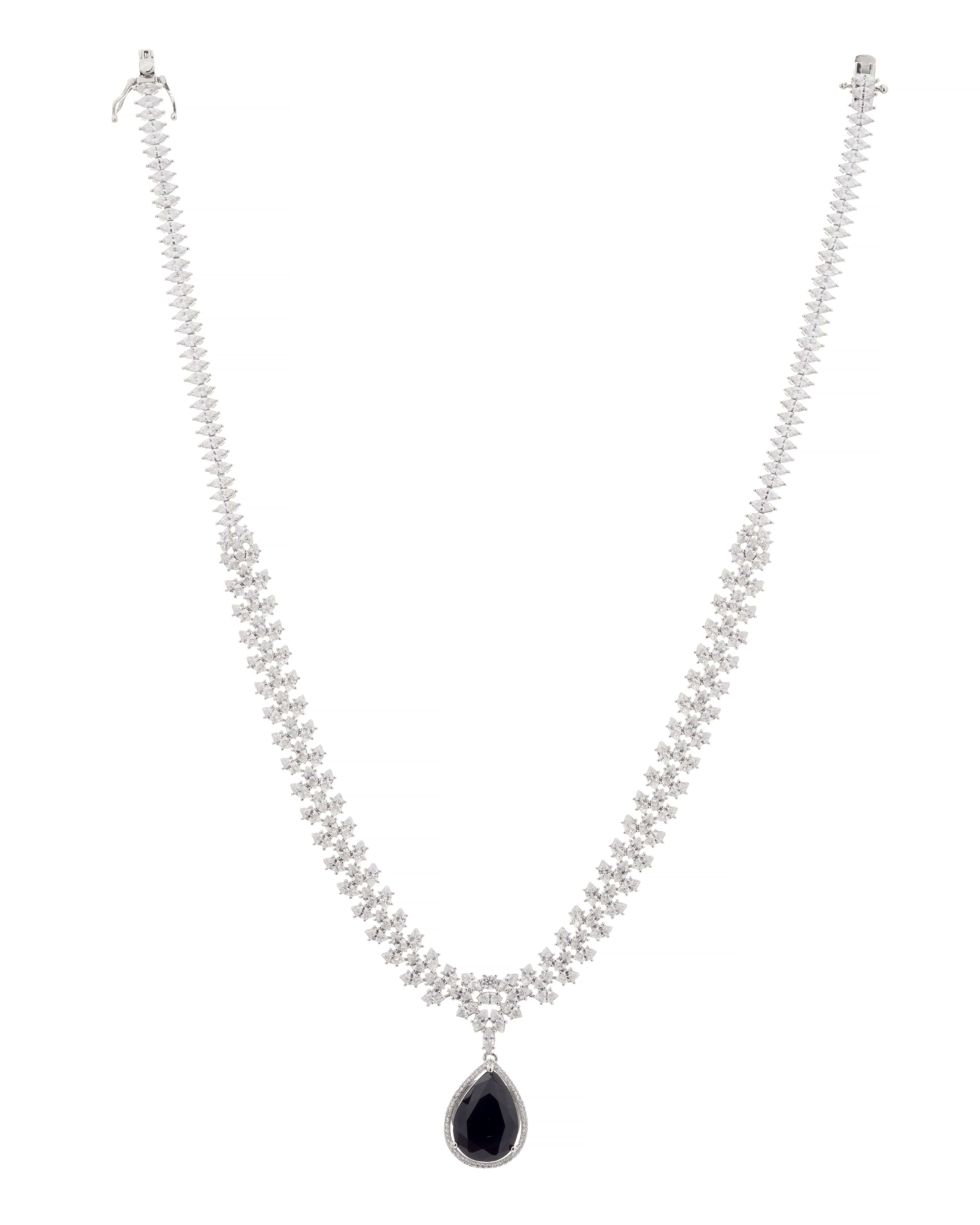 Mataari Necklaces Teardrop Elegance Necklace & Earring Set | Rhodium | Indian Jewelry | Mataari