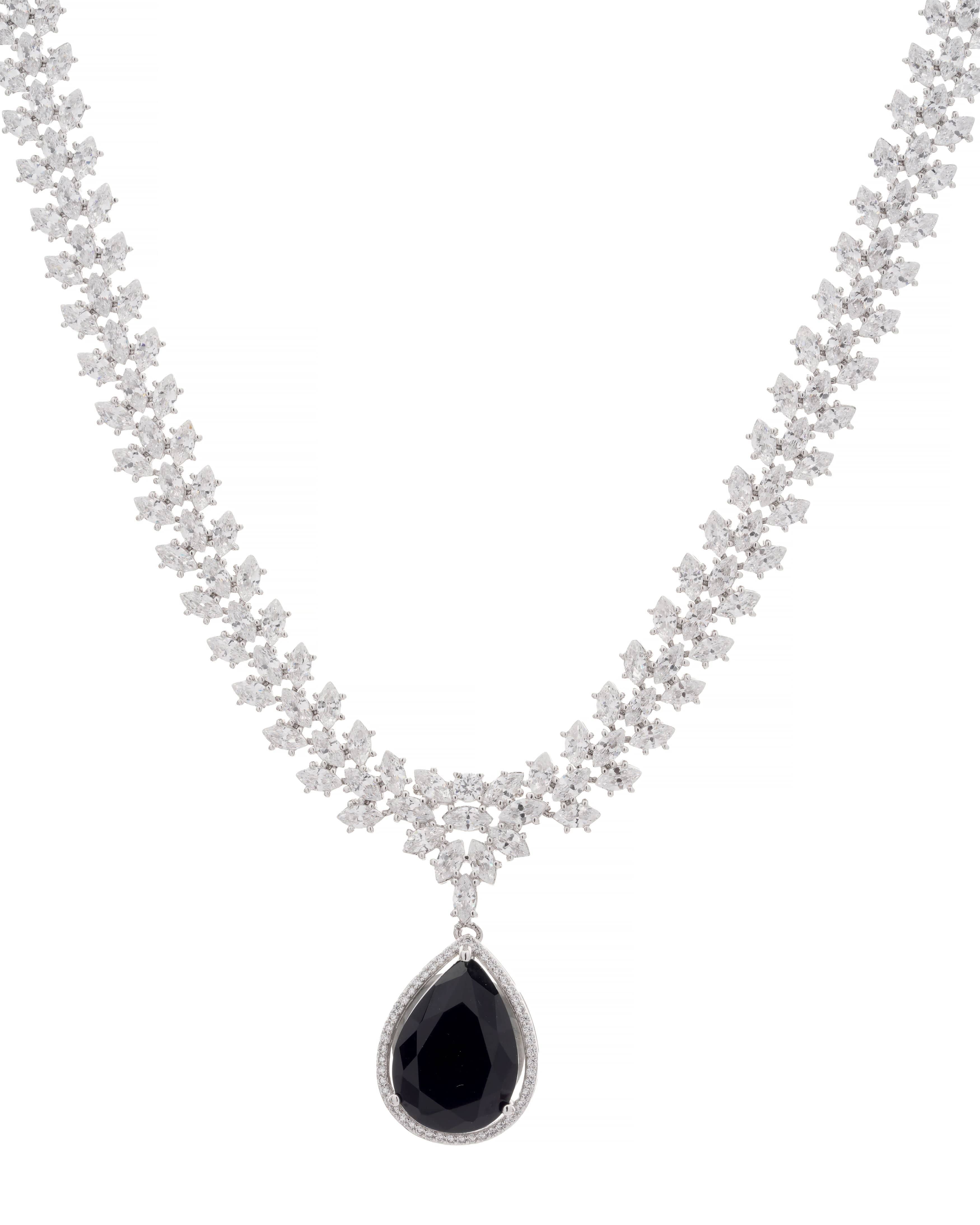 Mataari Necklaces Teardrop Elegance Necklace & Earring Set | Rhodium | Indian Jewelry | Mataari