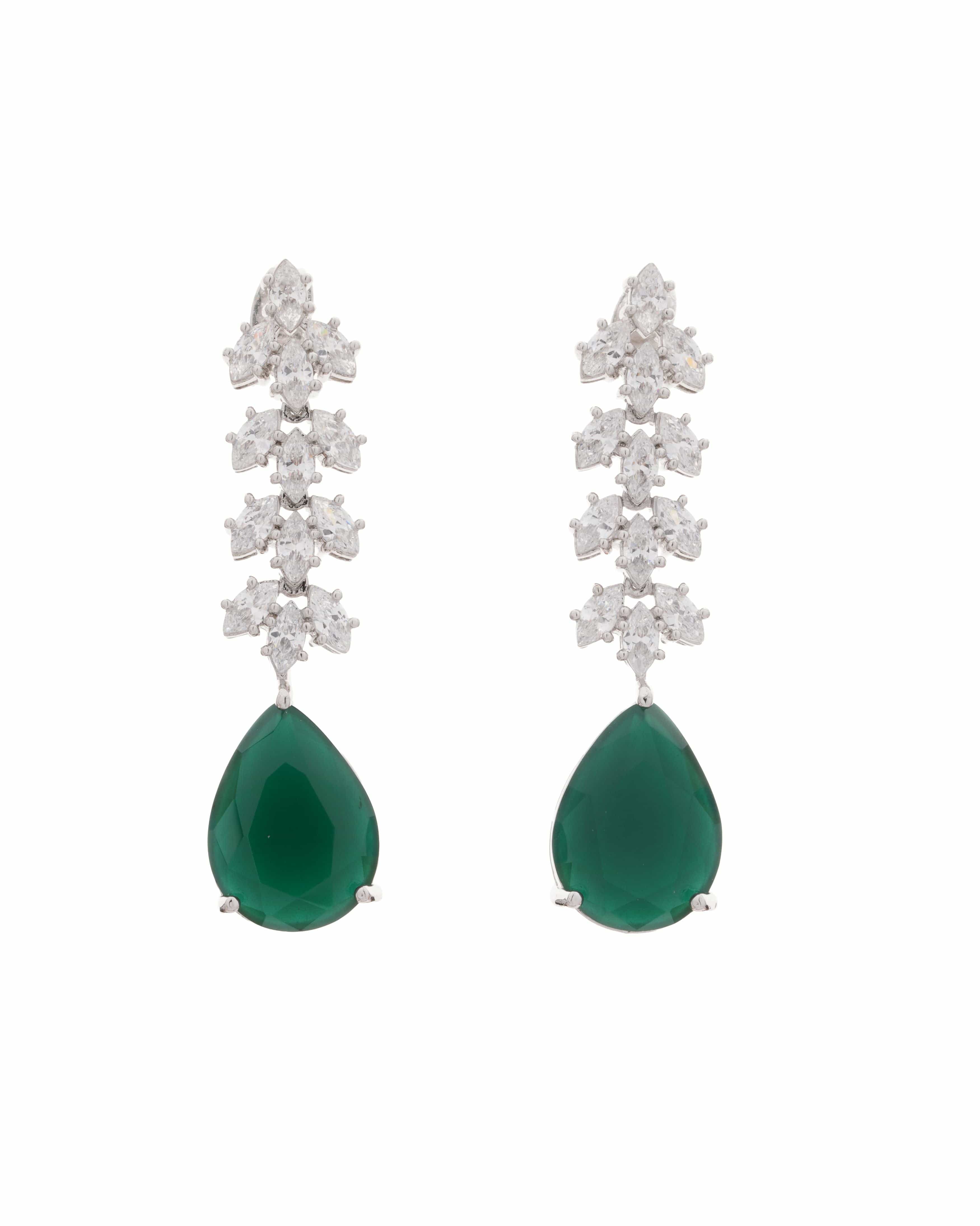 Mataari Necklaces Teardrop Elegance Necklace & Earring Set | Rhodium | Indian Jewelry | Mataari