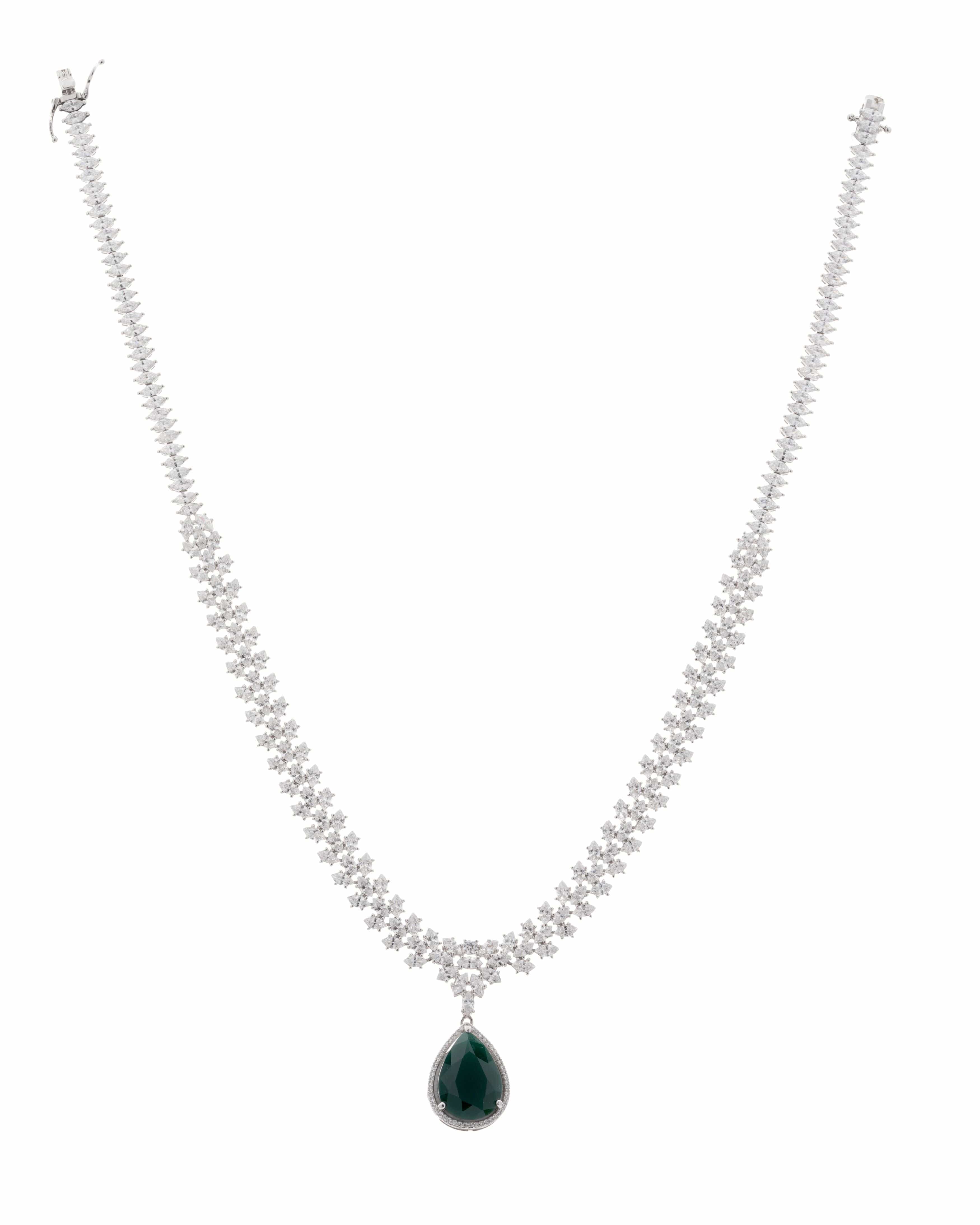 Mataari Necklaces Teardrop Elegance Necklace & Earring Set | Rhodium | Indian Jewelry | Mataari