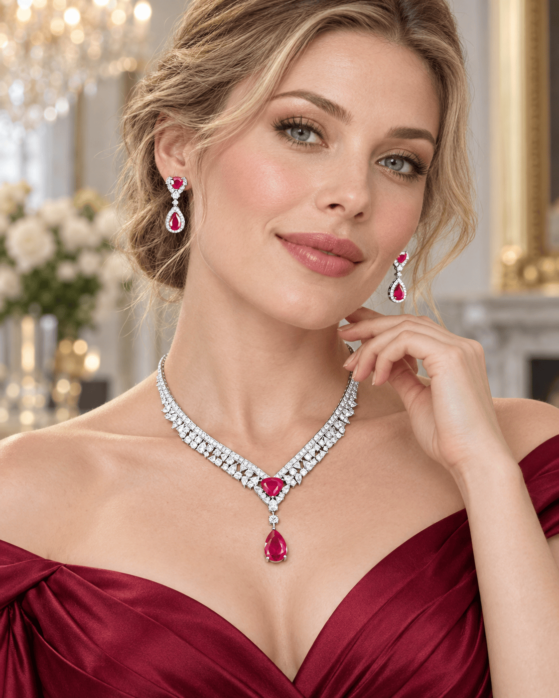 Mataari Necklaces Teardrop Silver Plated Cubic Zirconia Collar Necklace for Brides