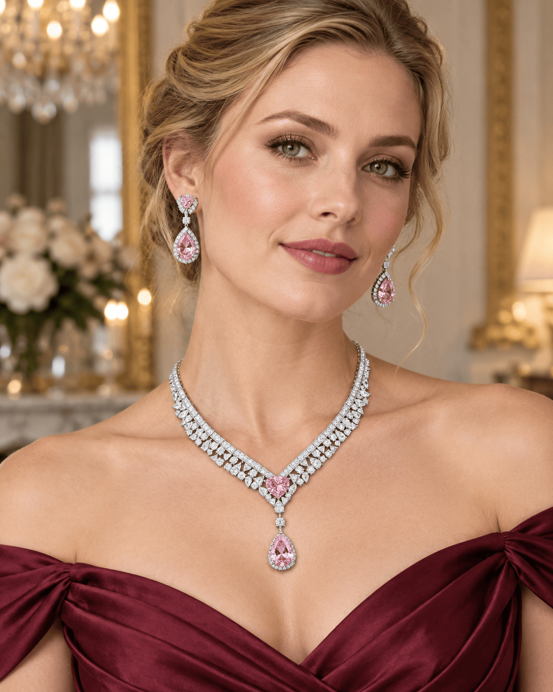 Mataari Necklaces Teardrop Silver Plated Cubic Zirconia Collar Necklace for Brides