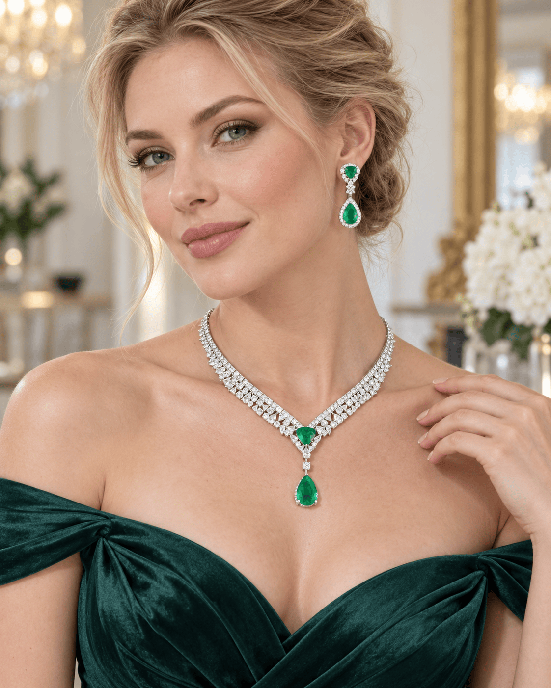 Mataari Necklaces Teardrop Silver Plated Cubic Zirconia Collar Necklace for Brides