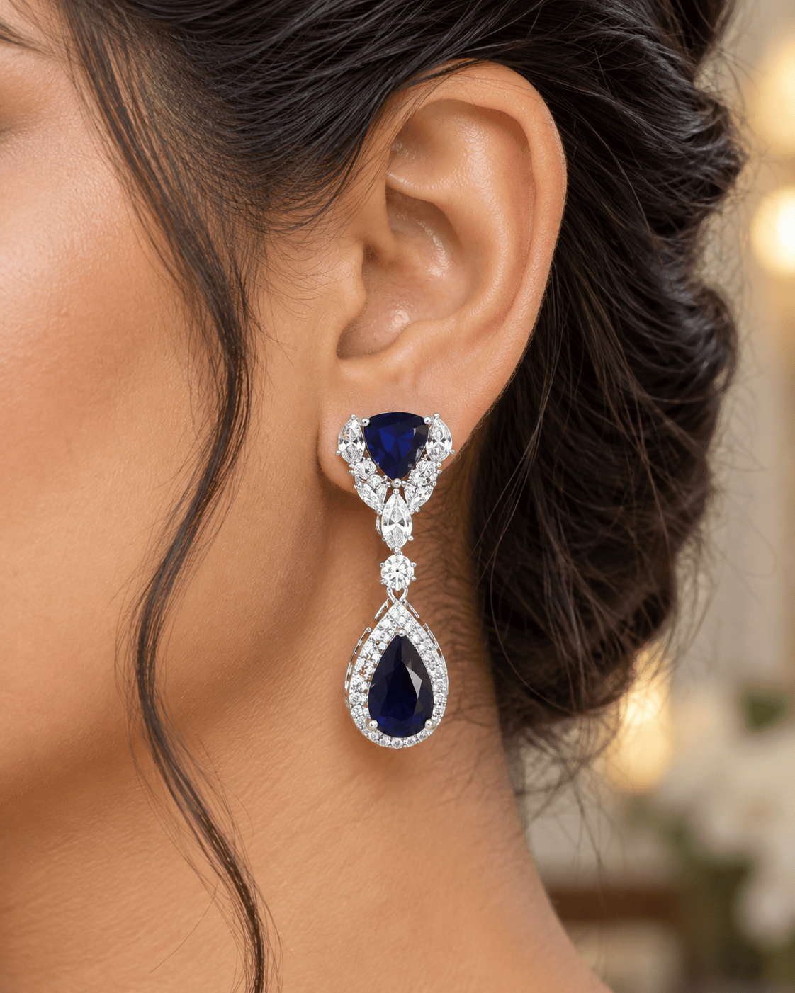 Mataari Necklaces Teardrop Silver Plated Cubic Zirconia Collar Necklace for Brides