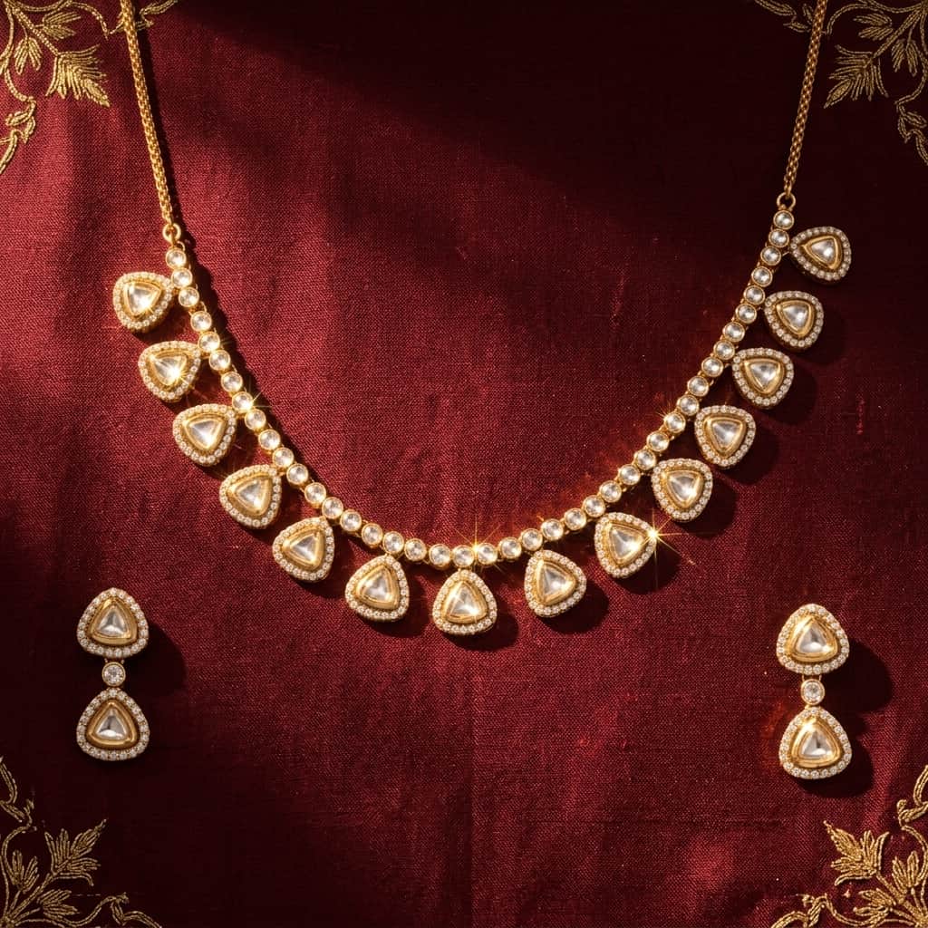 Mataari Necklaces Wedding Solitaire Kundan Polki Bridal Moissanite Necklace