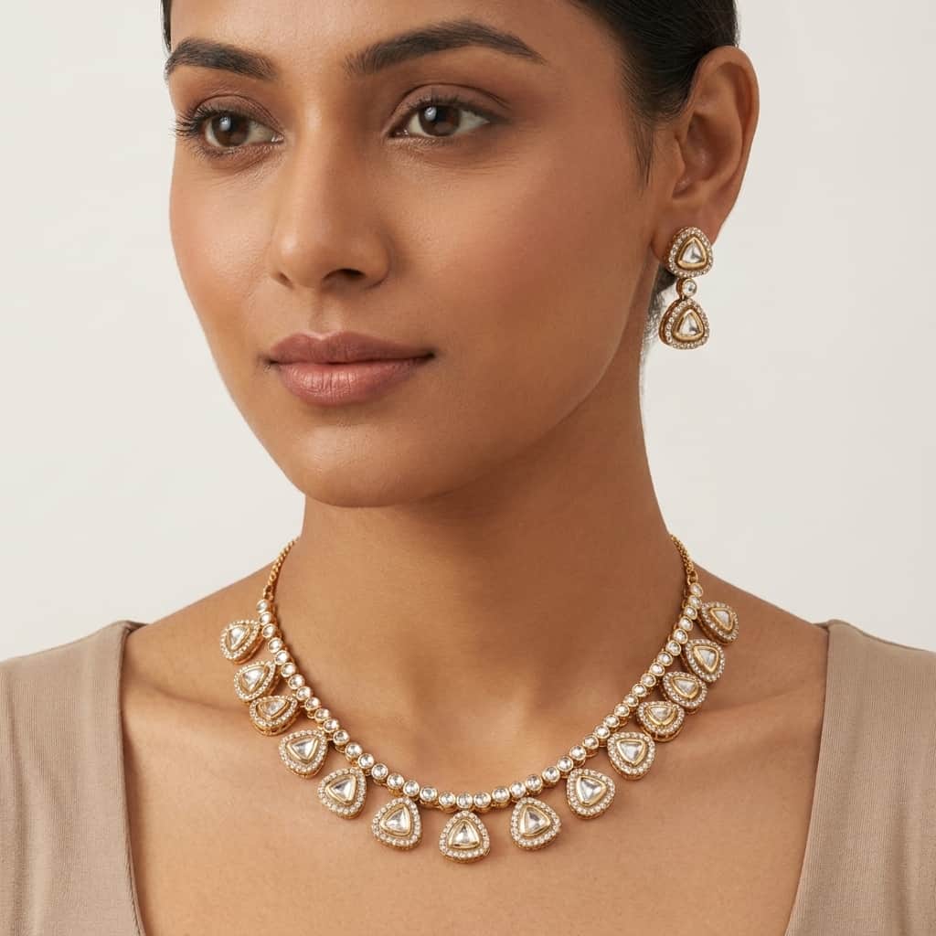 Mataari Necklaces Wedding Solitaire Kundan Polki Bridal Moissanite Necklace