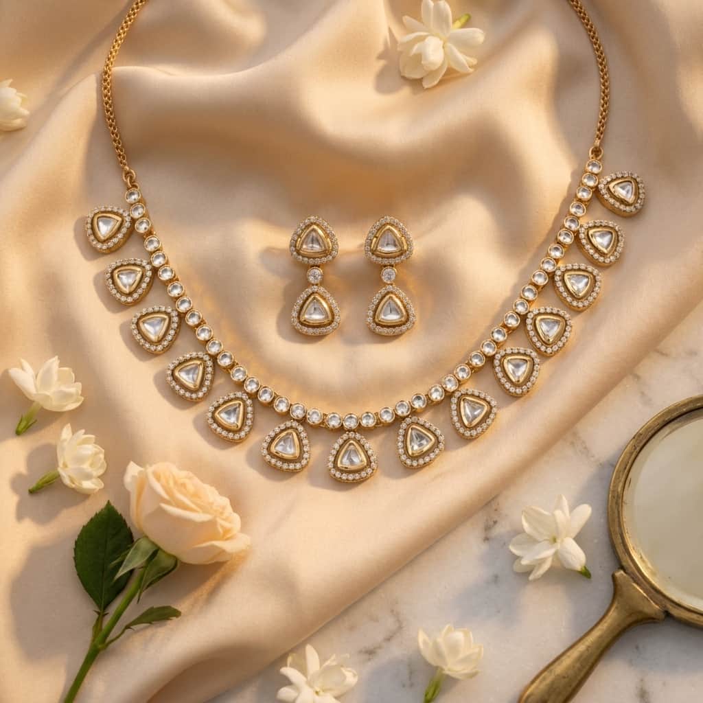 Mataari Necklaces Wedding Solitaire Kundan Polki Bridal Moissanite Necklace