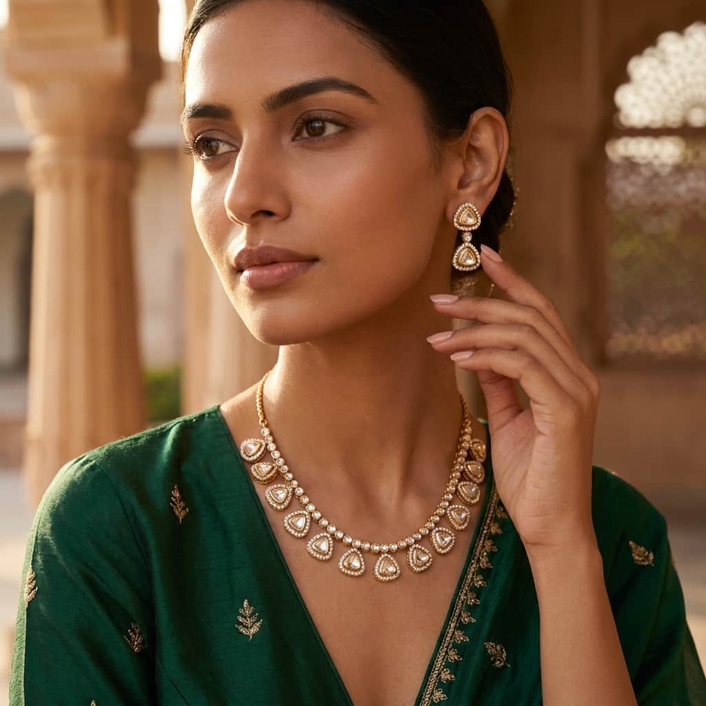 Mataari Necklaces Wedding Solitaire Kundan Polki Bridal Moissanite Necklace