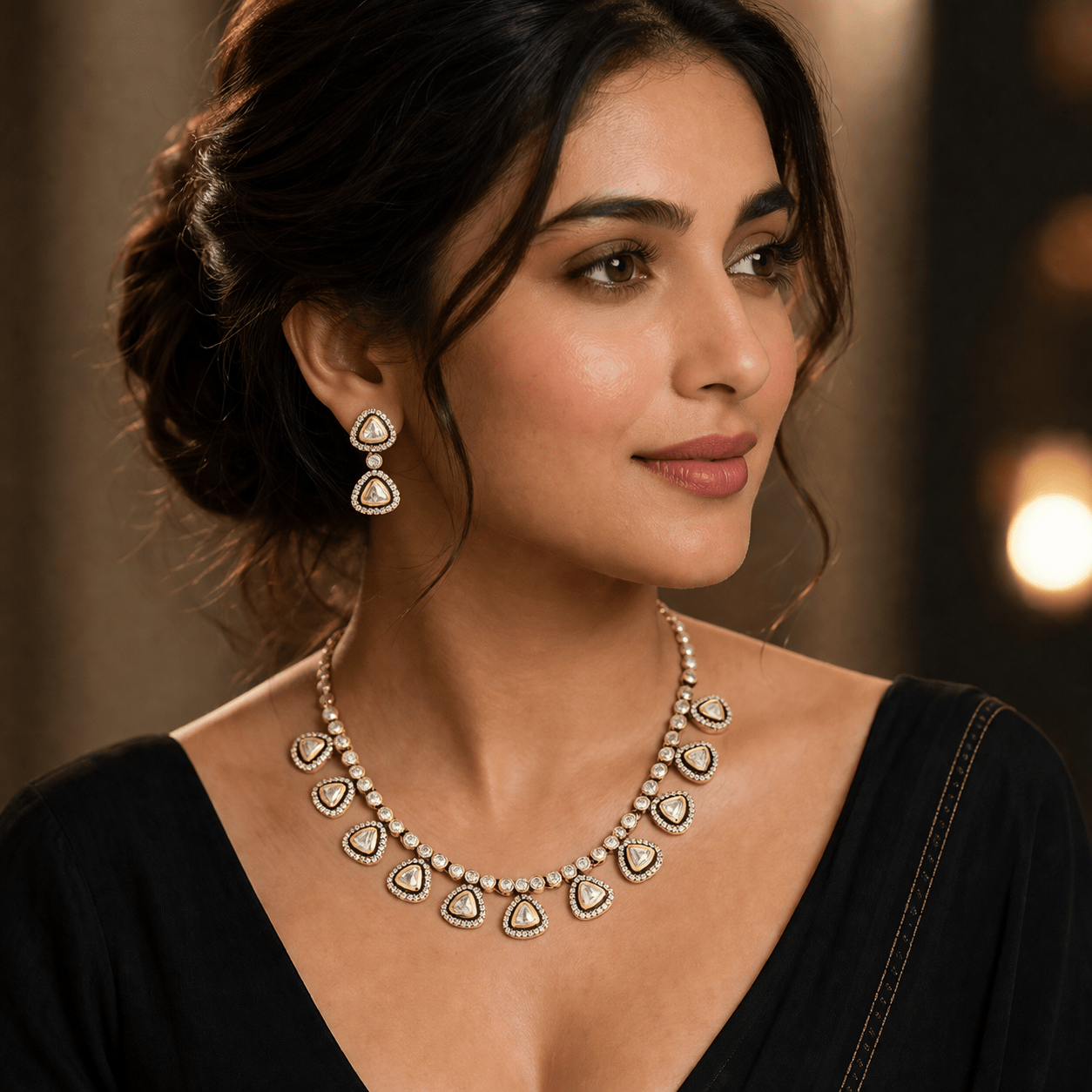 Mataari Necklaces Wedding Solitaire Kundan Polki Bridal Moissanite Necklace