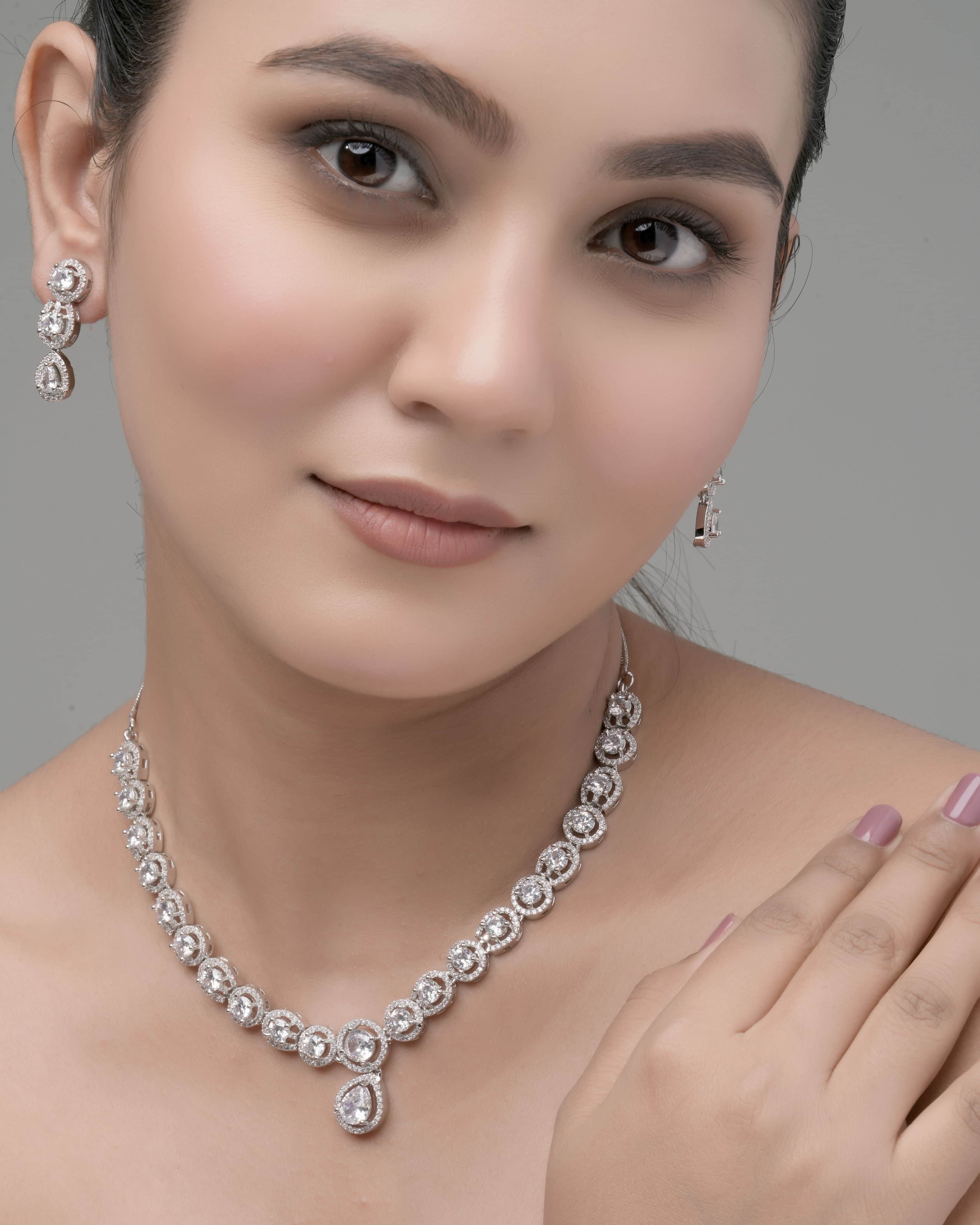 Mataari Necklaces Blue Sapphire Single Line Moissanite Solitaire Swarovski | CZ | Indian Jewelry | Mataari
