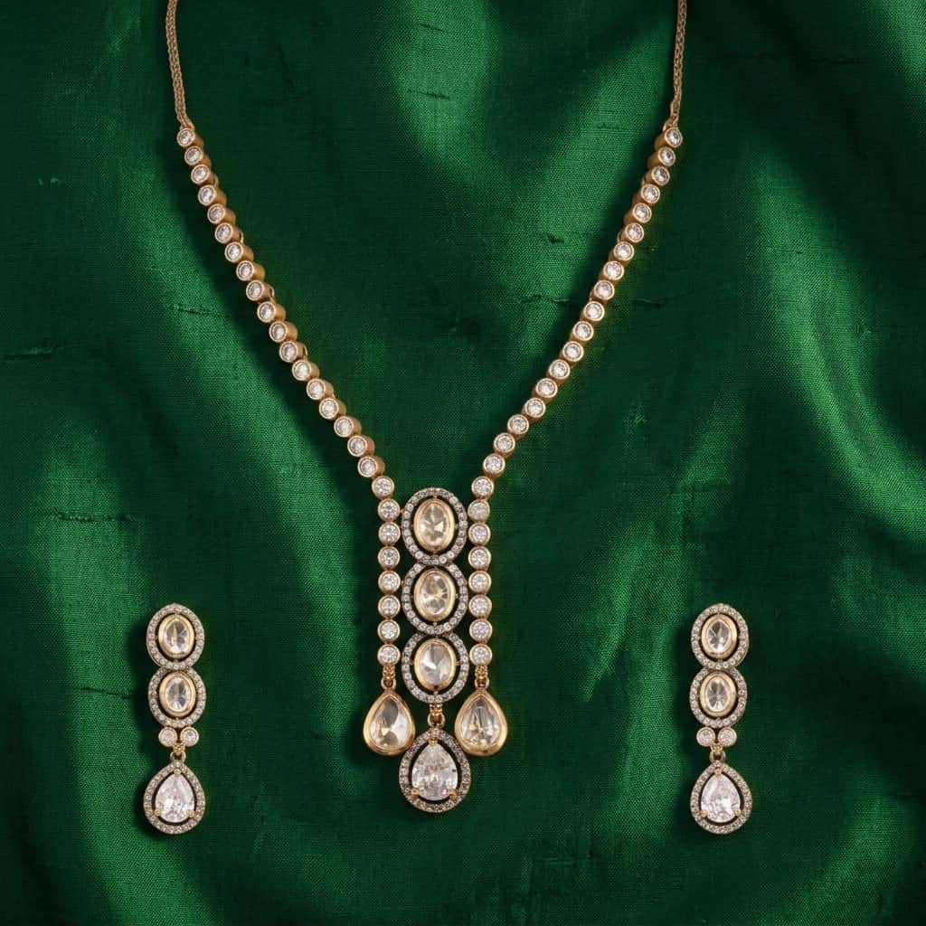 Mataari Necklaces Collar Bridal Kundan Polki Moissanite Necklace with Ruby & Emerald