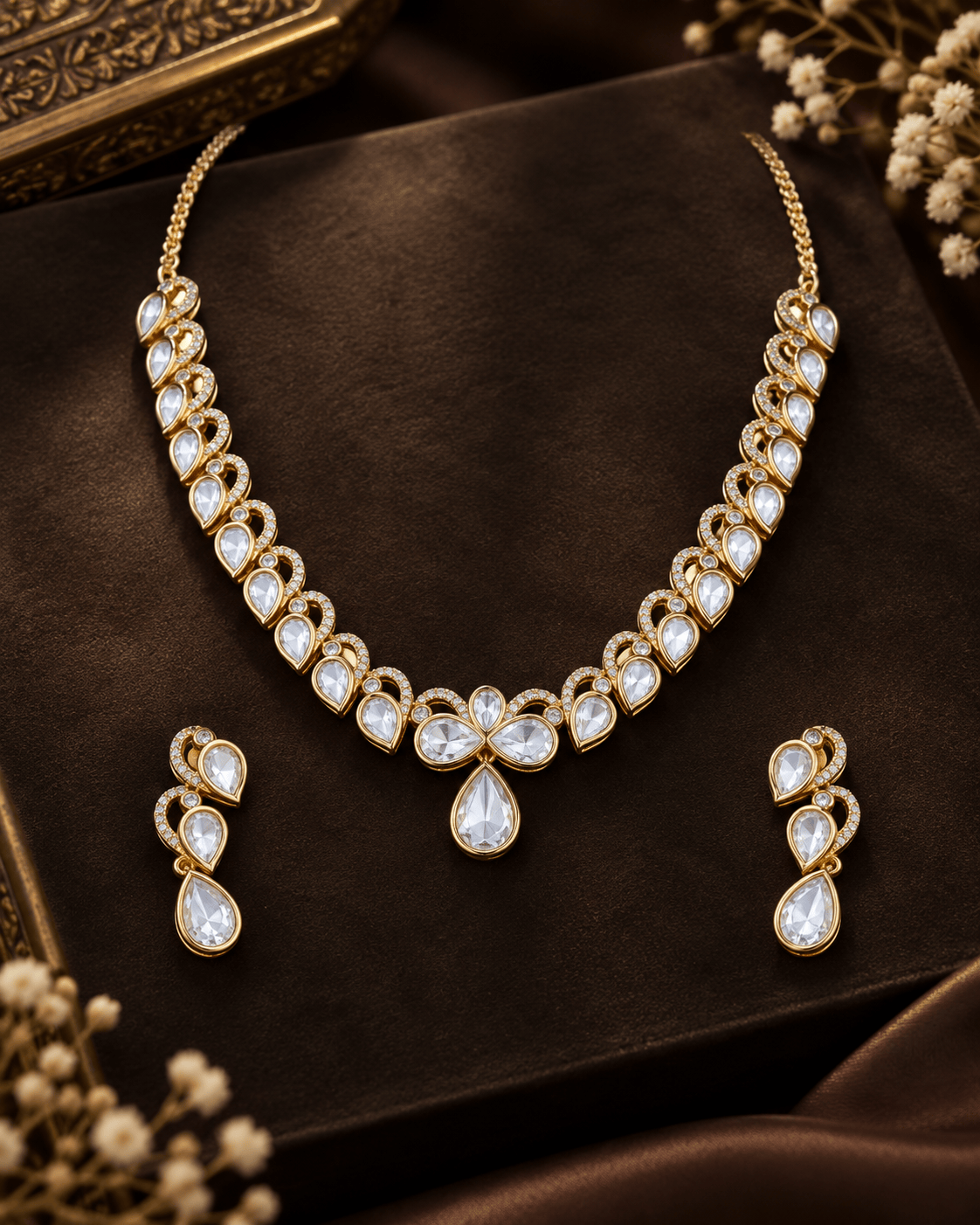 Mataari Necklaces Rajvi Gold Plated Polki Kundan Teardrop Solitaire Necklace