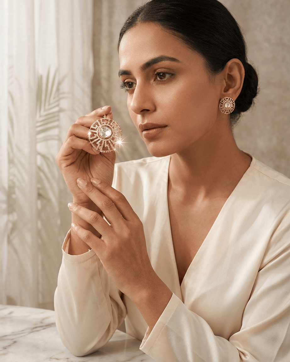 Mataari Pendant Gold Plated Oval Polki Kundan Moissanite Pendant Set