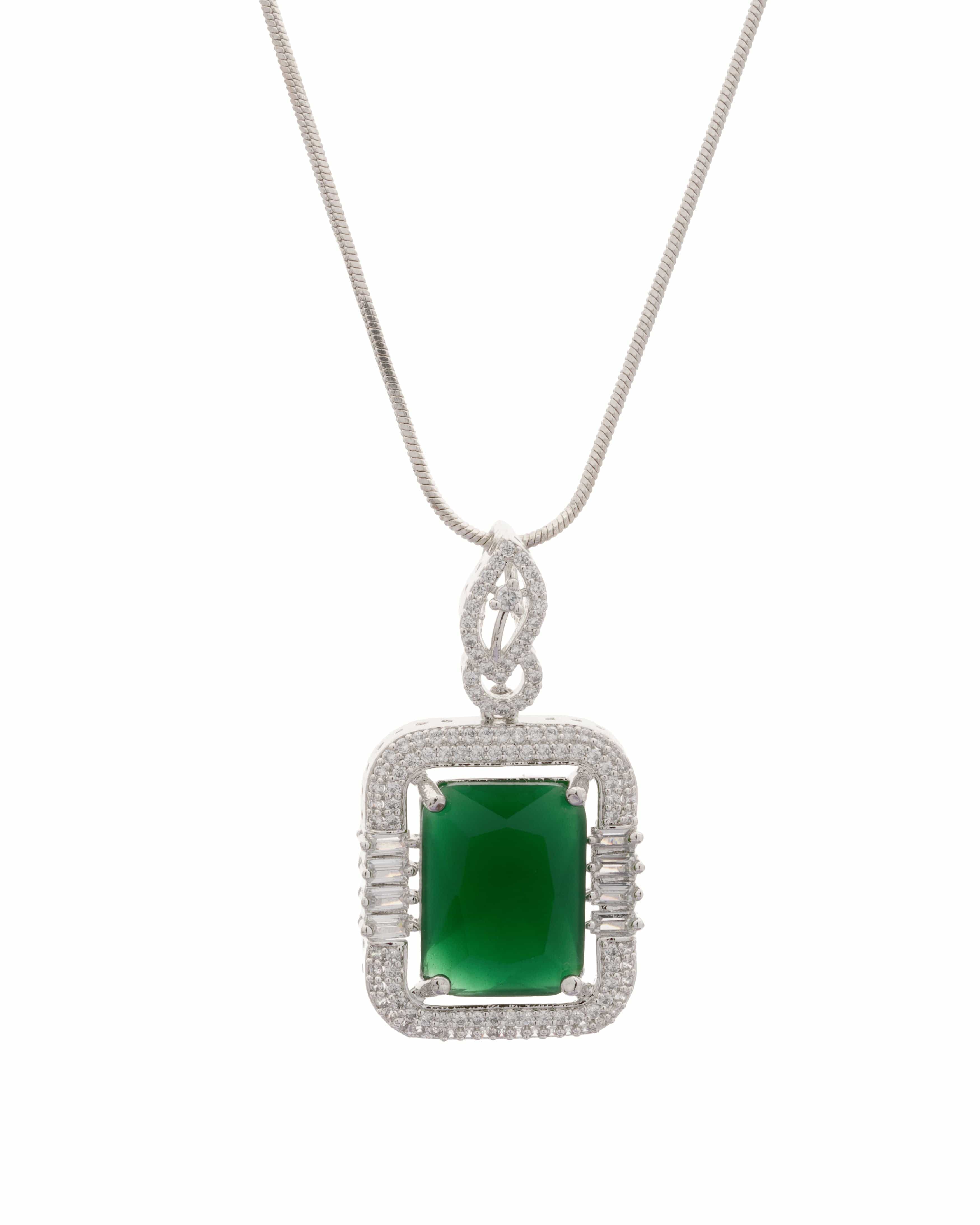 Mataari Pendants Emerald Prism Baguette Pendant & Earring Set