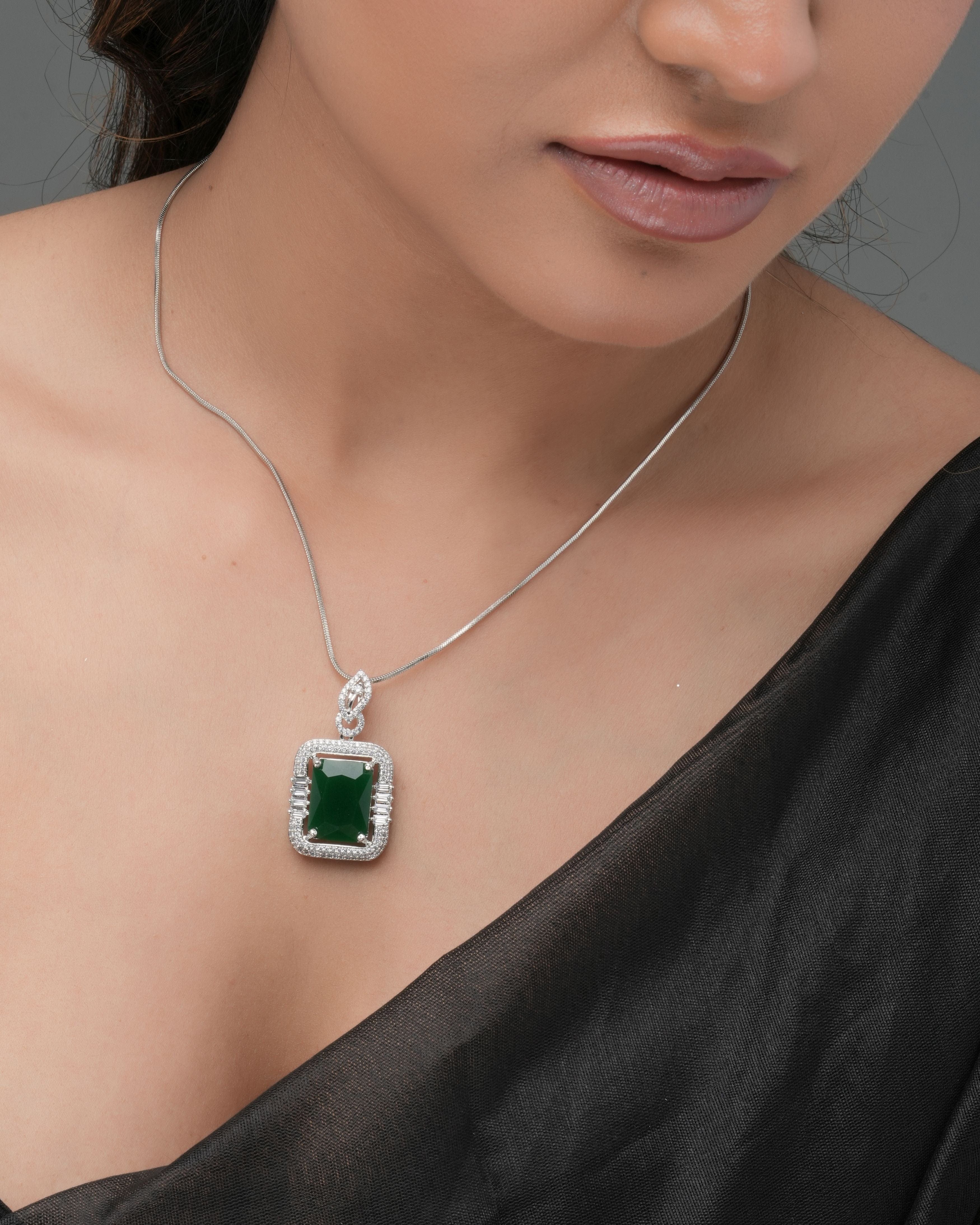 Mataari Pendants Emerald Prism Baguette Pendant & Earring Set