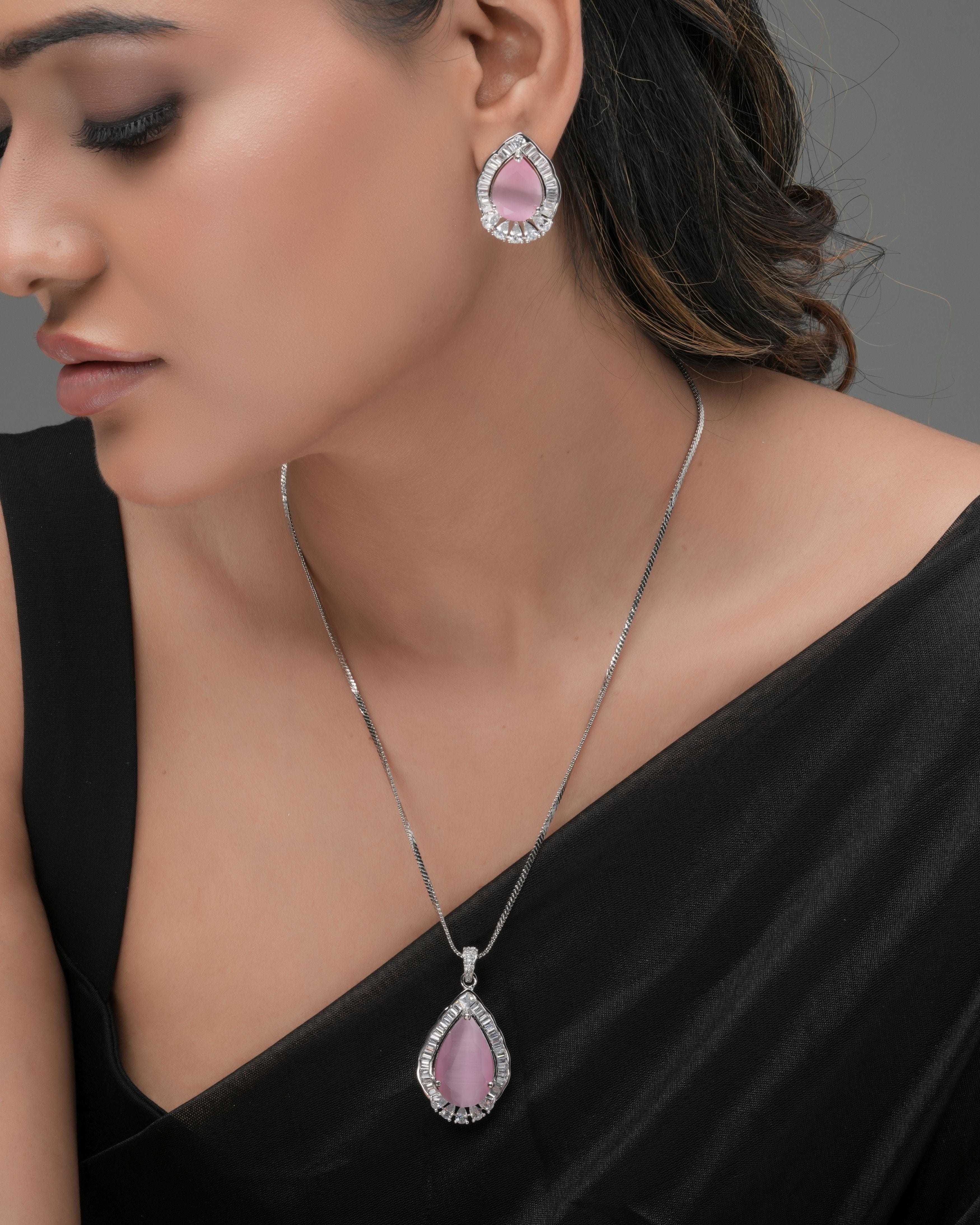Mataari Pendants Rosaline Baguette Teardrop Pendant & Earring Set