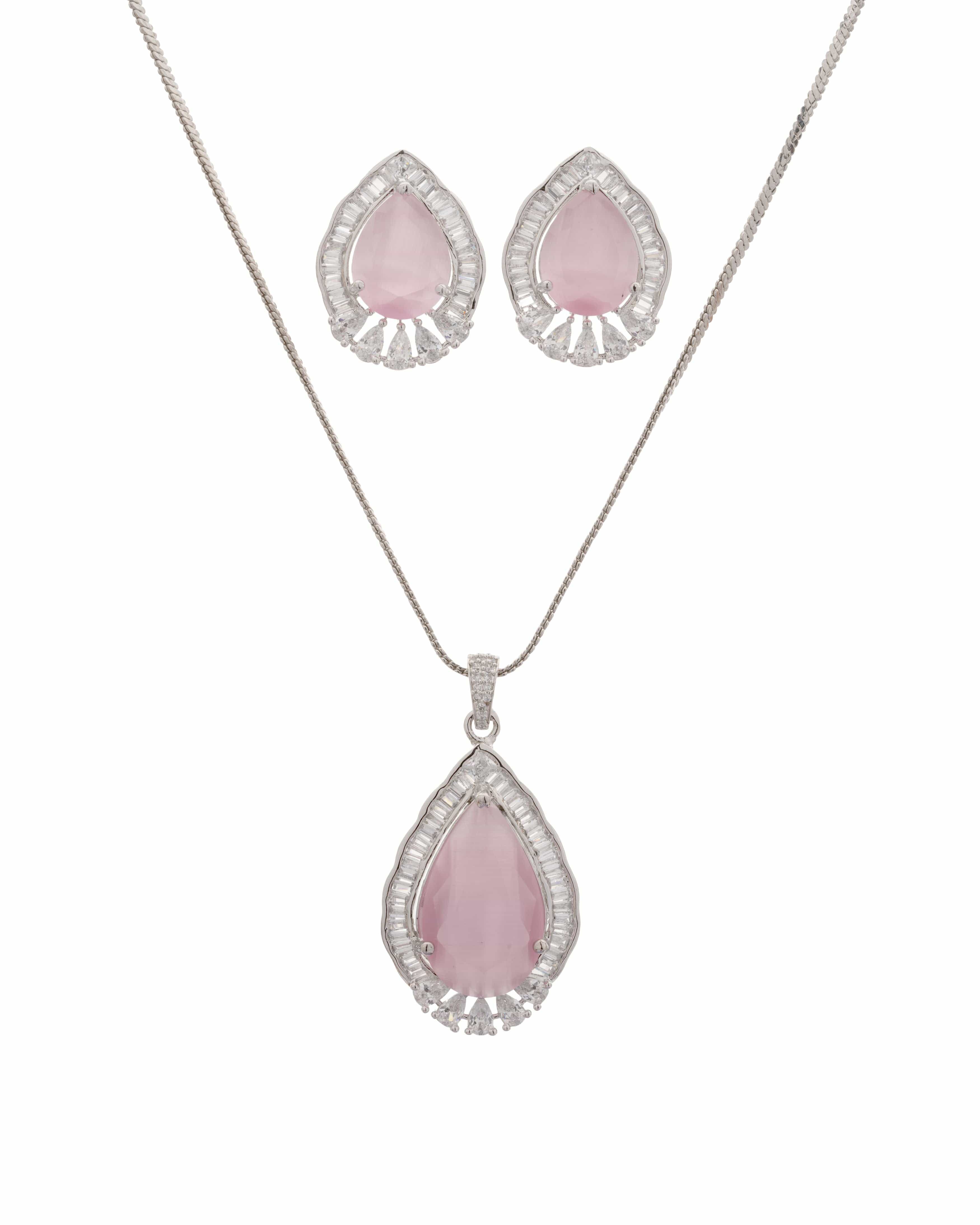 Mataari Pendants Rosaline Baguette Teardrop Pendant & Earring Set