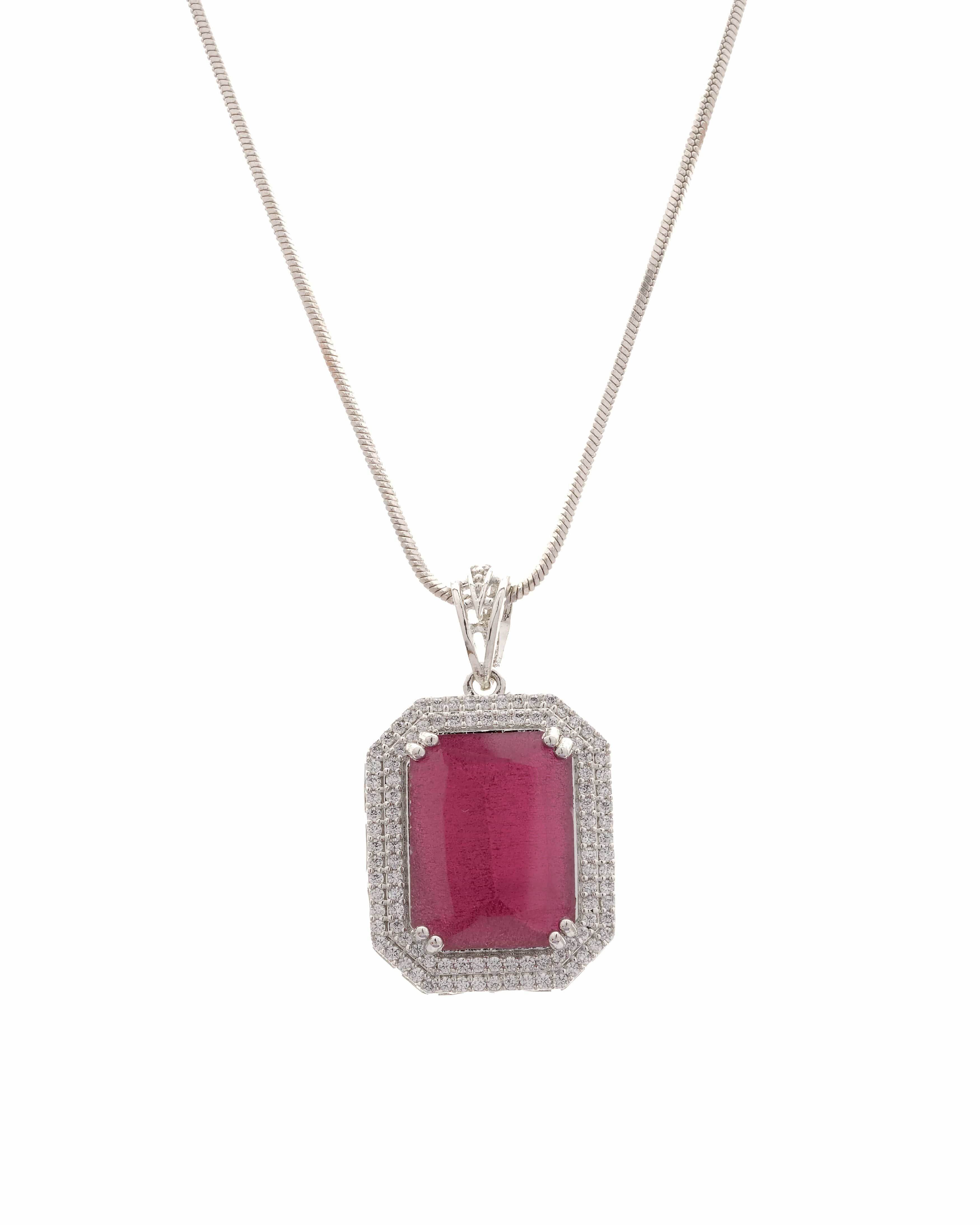 Mataari Pendants Ruby Red Baguette Pendant & Earring Set