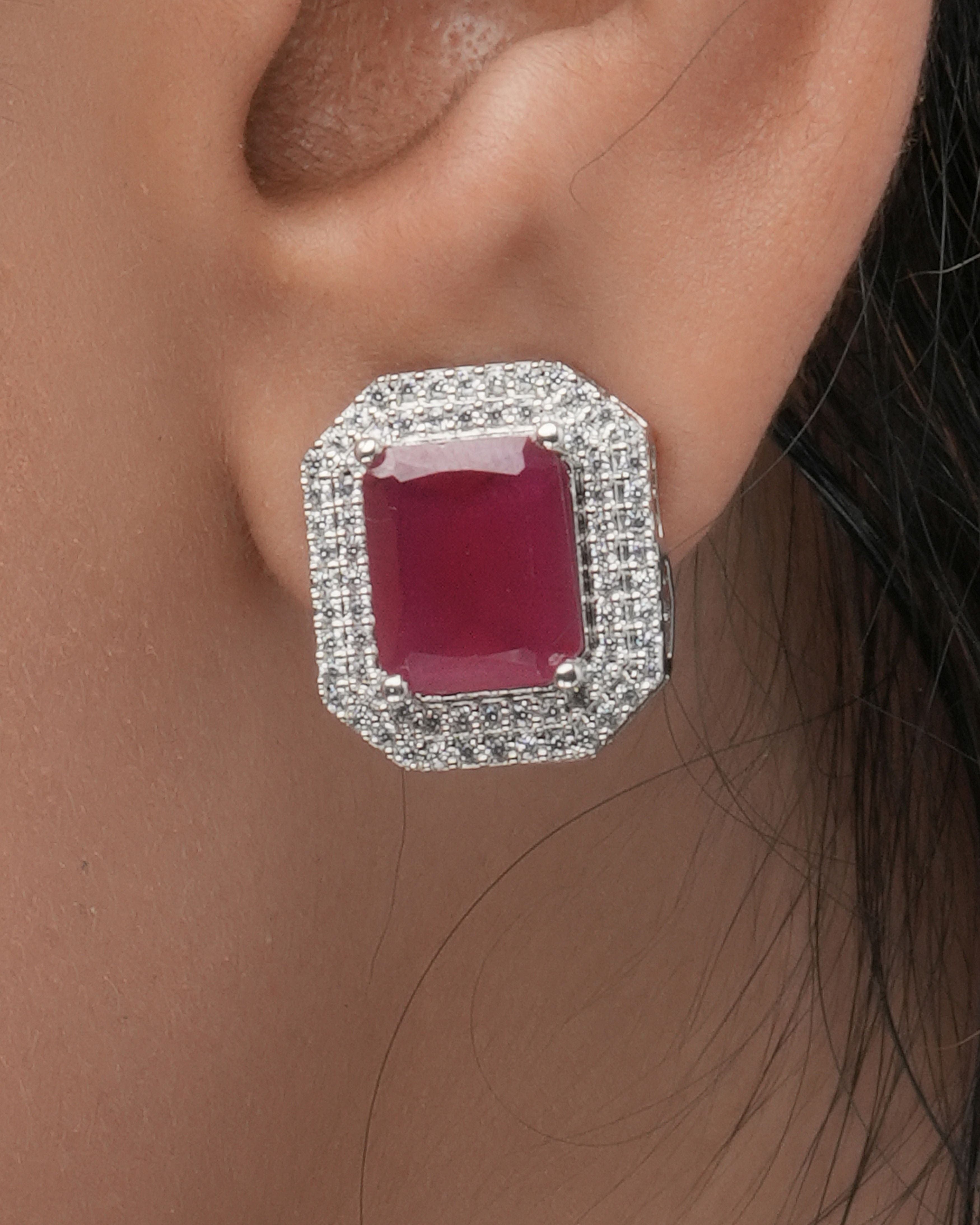 Mataari Pendants Ruby Red Baguette Pendant & Earring Set