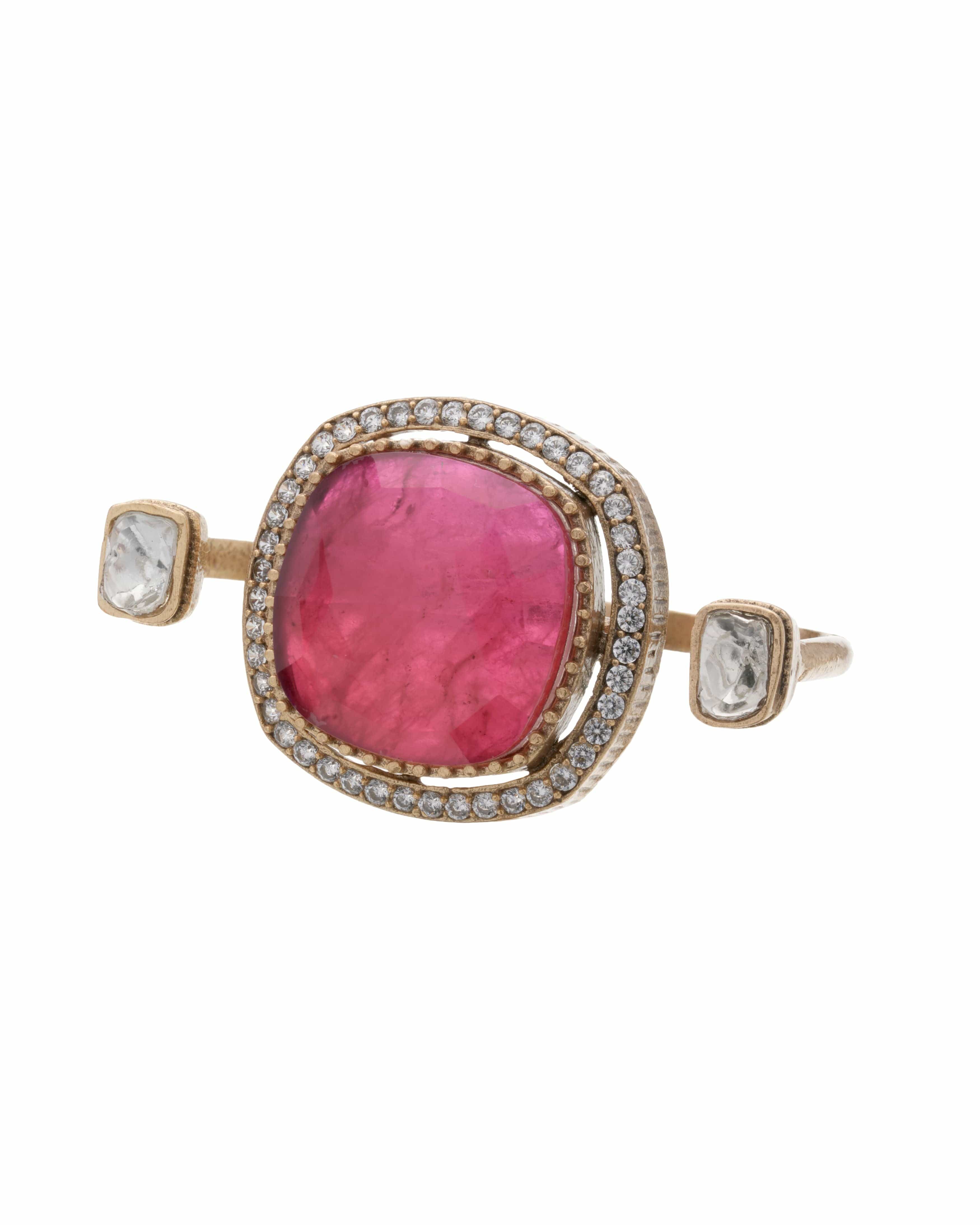 Mataari Ring Avant-Garde Radiance: Dual Halo Pink Ring