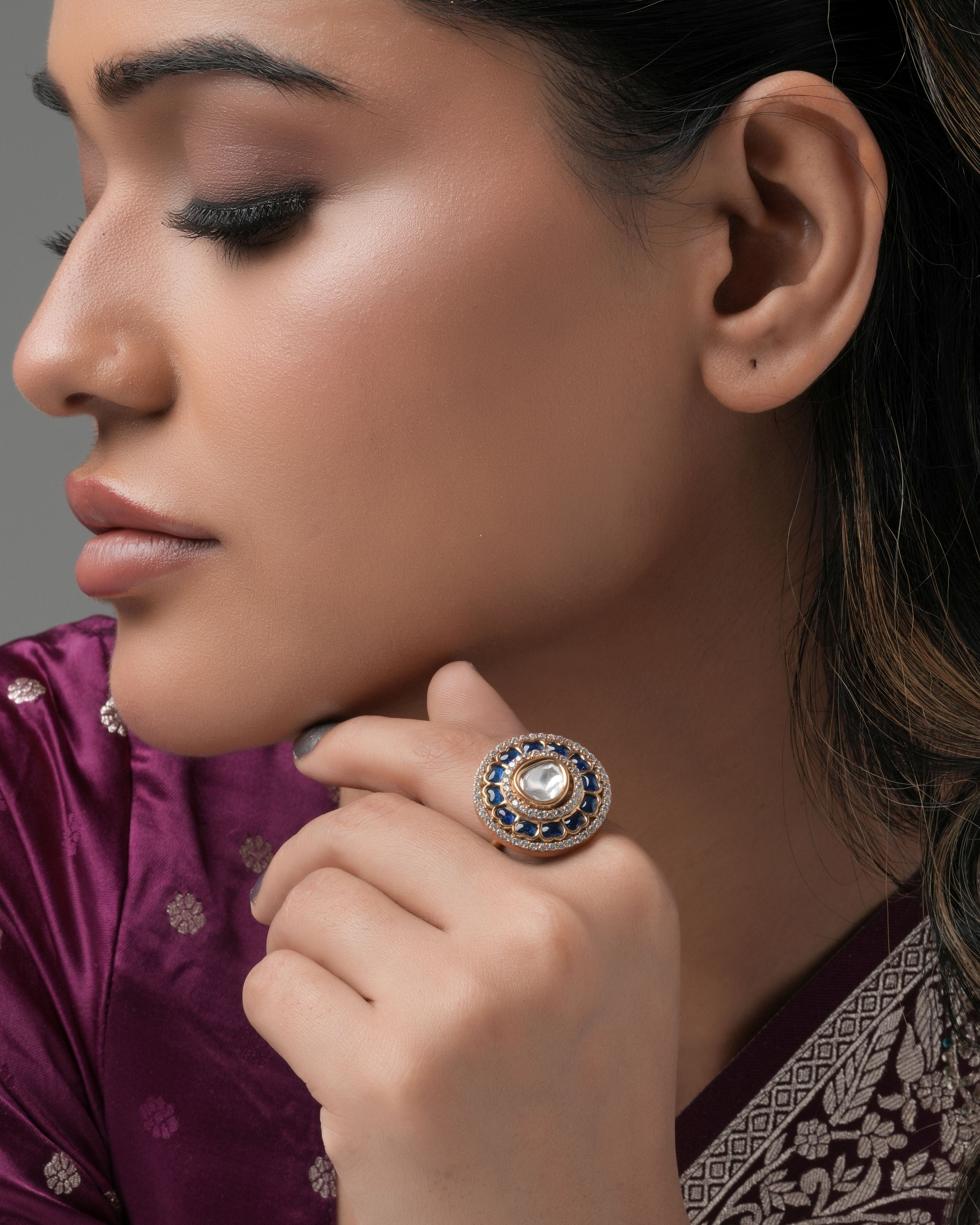 Mataari Ring Blue Sunburst Statement Ring