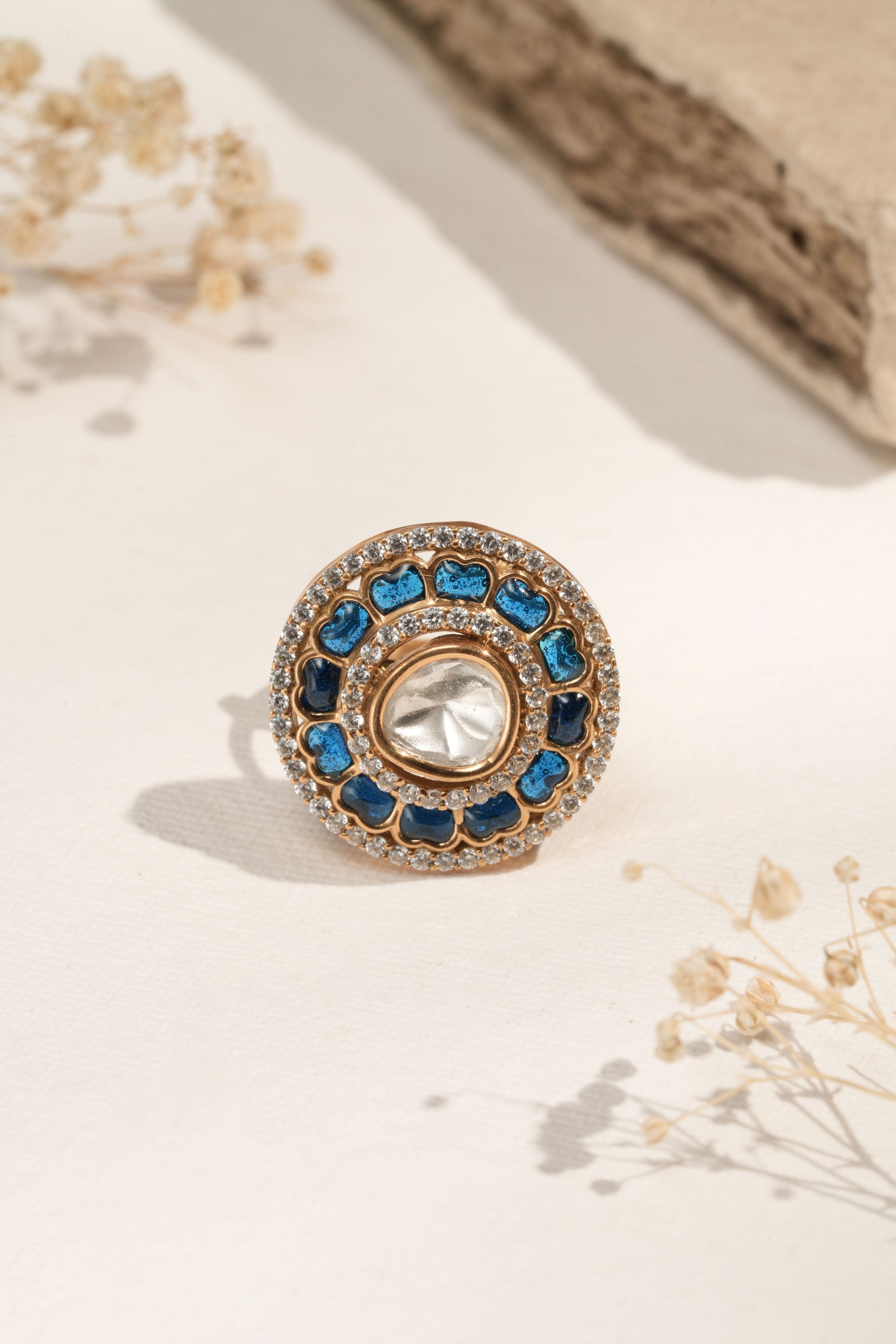 Mataari Ring Blue Sunburst Statement Ring